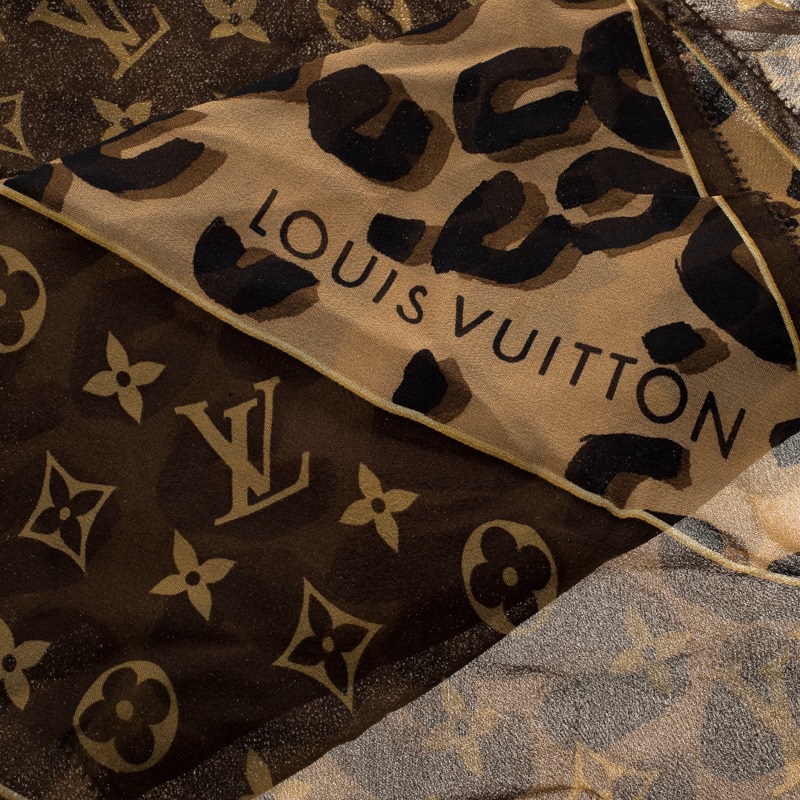 Louis Vuitton Bandeau Silk Leopard Scarf M72394 Brown 120 cm x 8