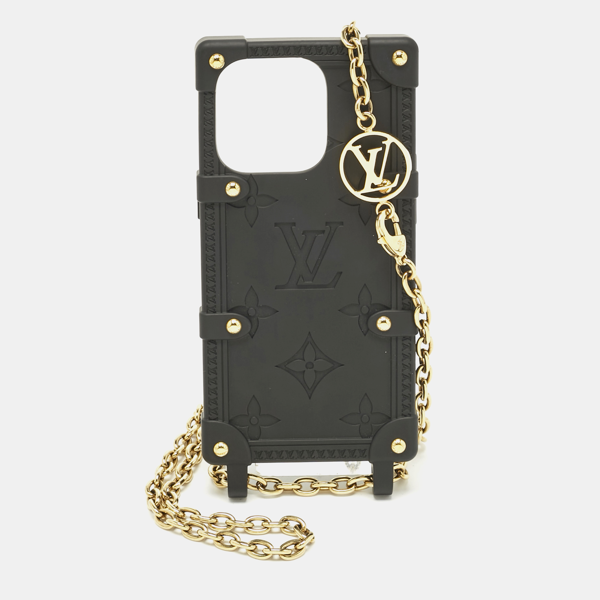 Pre-owned Louis Vuitton Black Monogram Rubber Trunk Iphone 14 Pro Case
