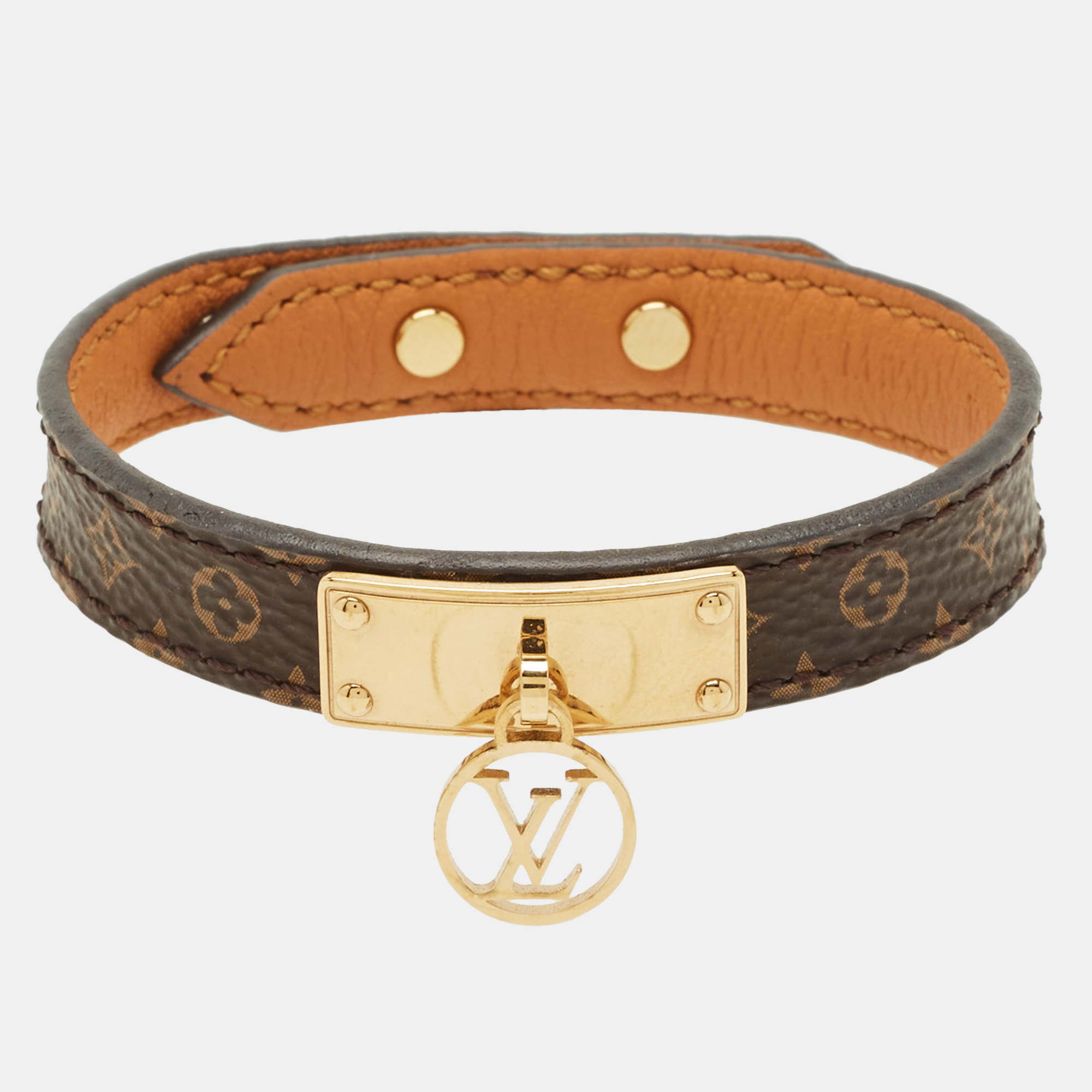 Pre-owned Louis Vuitton Logomania Brown Monogram Canvas Gold Tone Bracelet