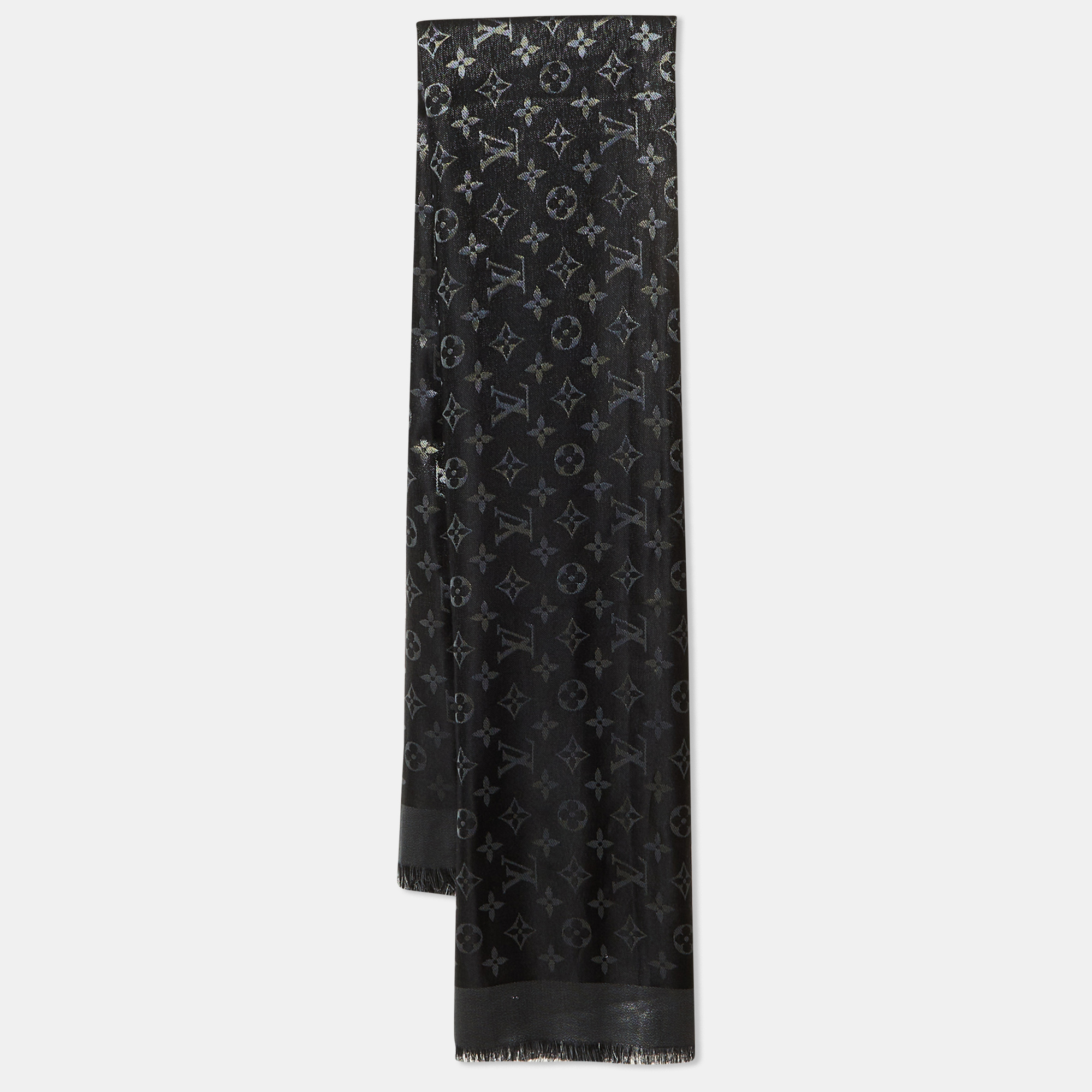 Pre-owned Louis Vuitton Black Silk & Wool Monogram Shine Shawl