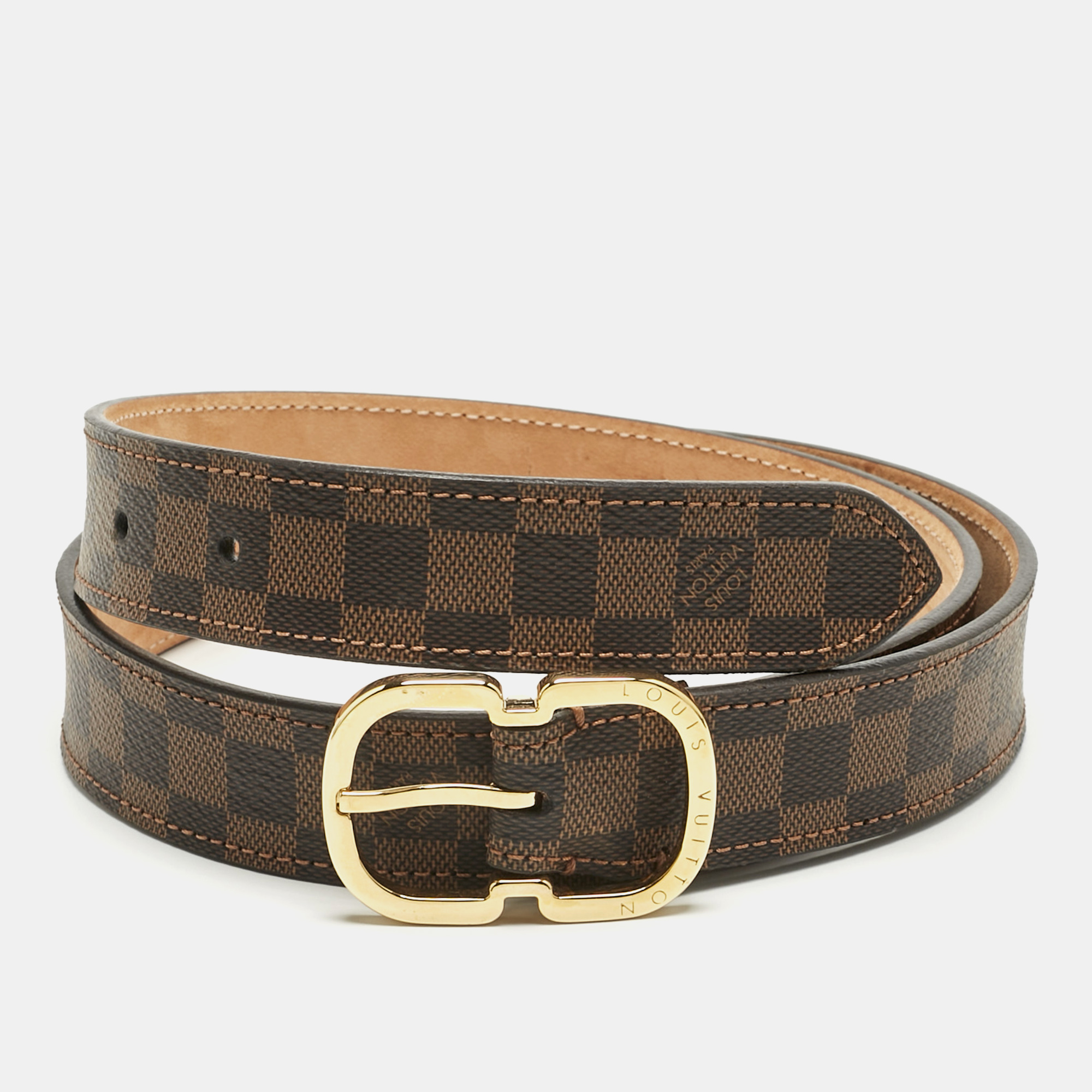 Louis Vuitton Mini Damier Ebene Canvas Trunk Buckle Belt 75CM