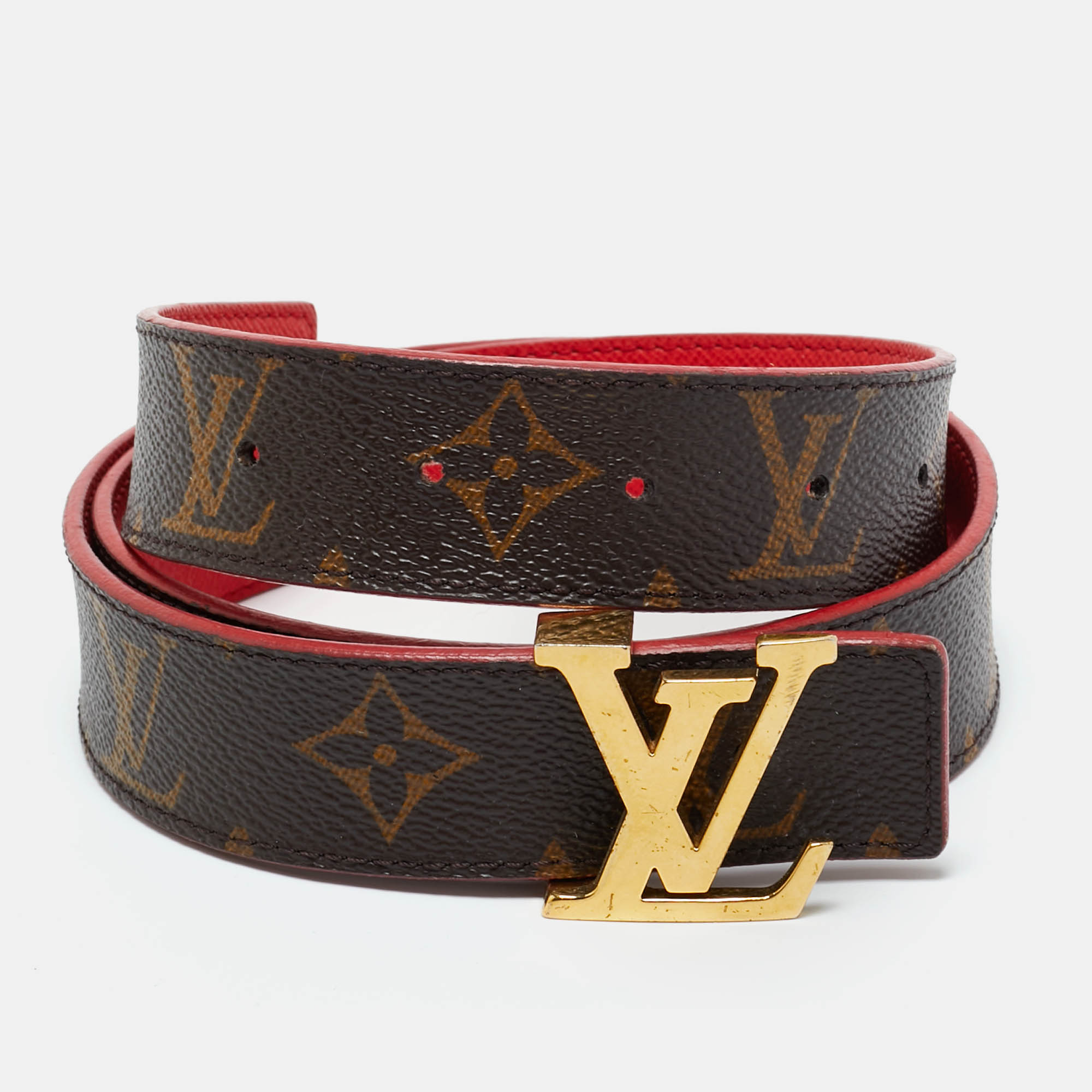 Louis Vuitton Red Monogram Canvas LV Initiales Belt 75CM