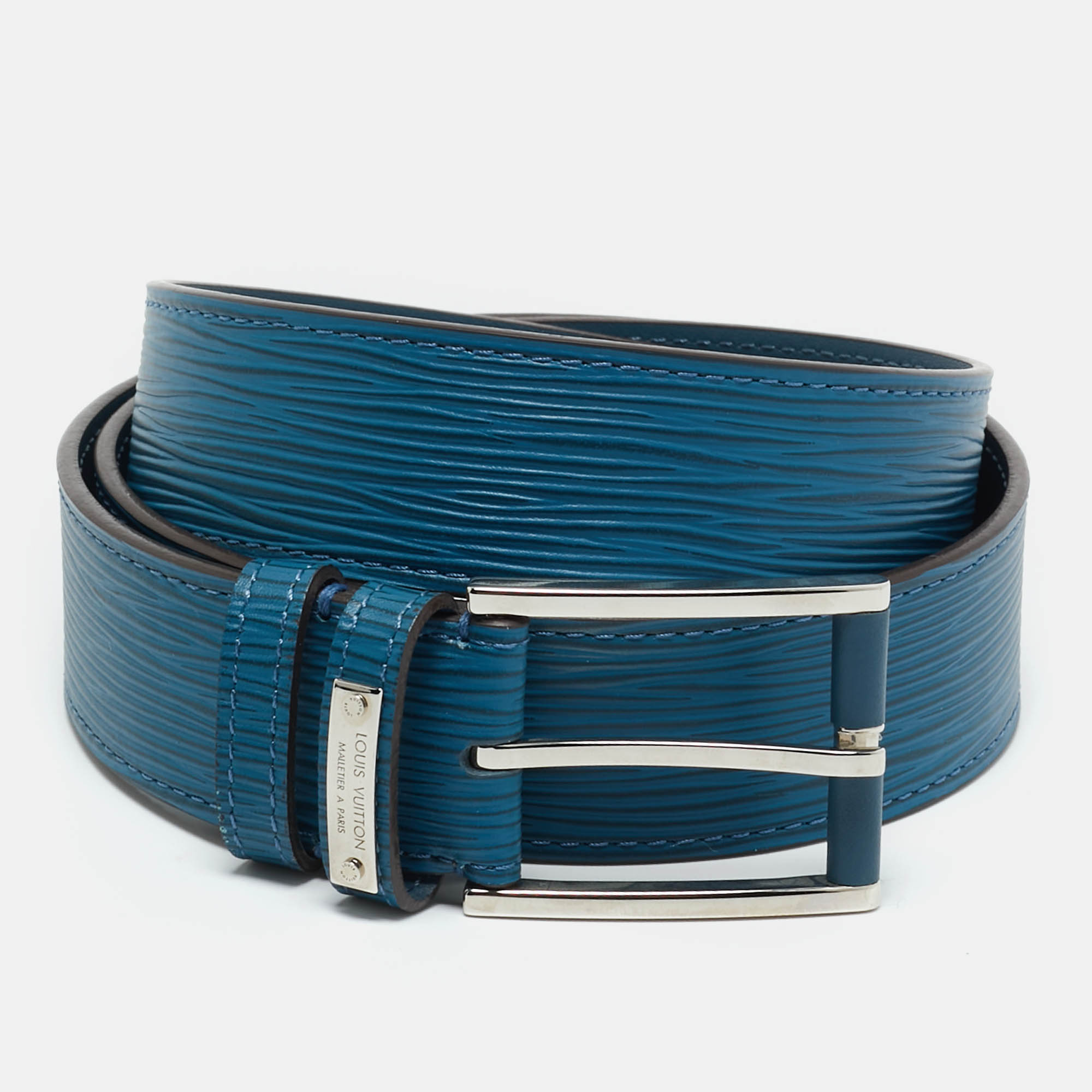 Louis Vuitton Cyan Epi Leather Buckle Belt 95CM
