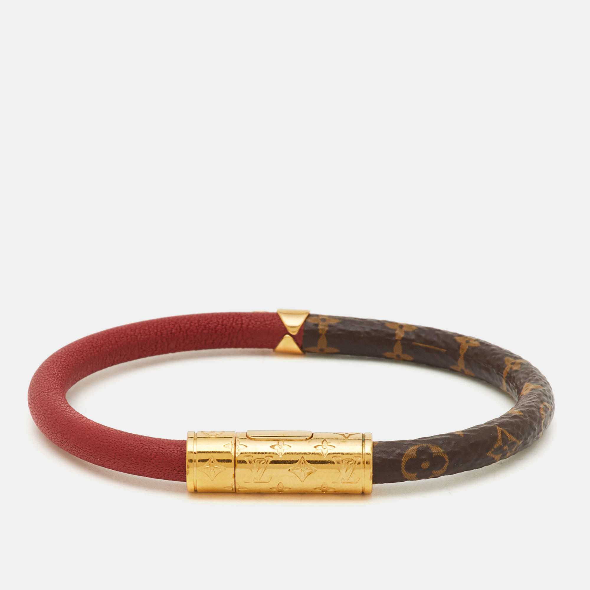 

Louis Vuitton Daily Confidential Leather Canvas Gold Tone Bracelet
