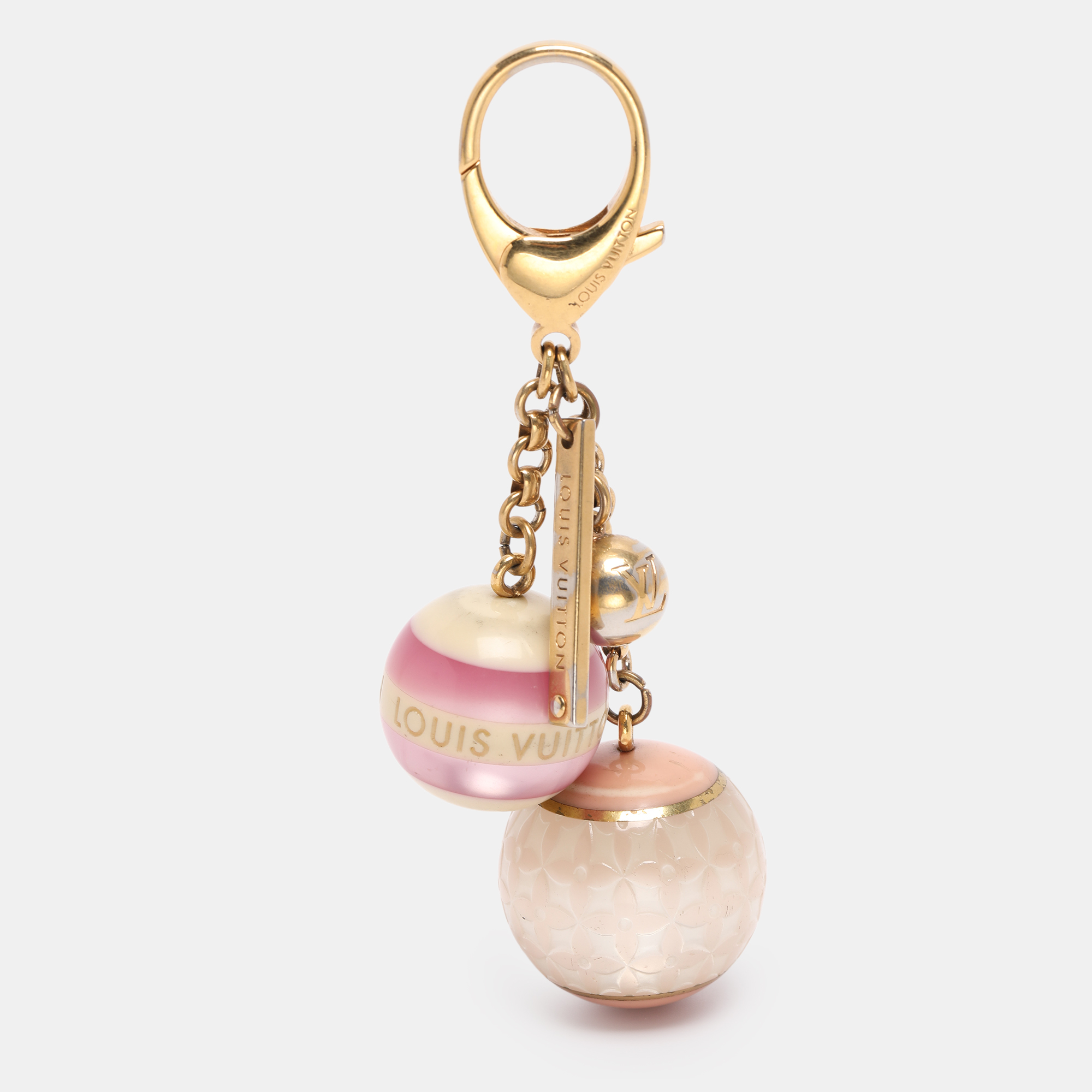 Pre-owned Louis Vuitton Pink Resin Monogram Mini Lin Key Holder And Bag Charm In Gold