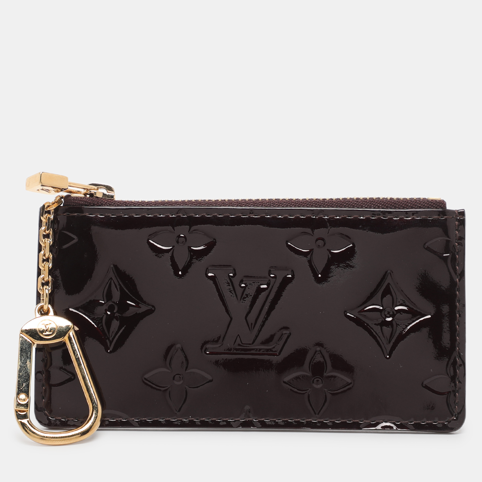 Pre-owned Louis Vuitton Amarante Monogram Vernis Key Pouch In Burgundy