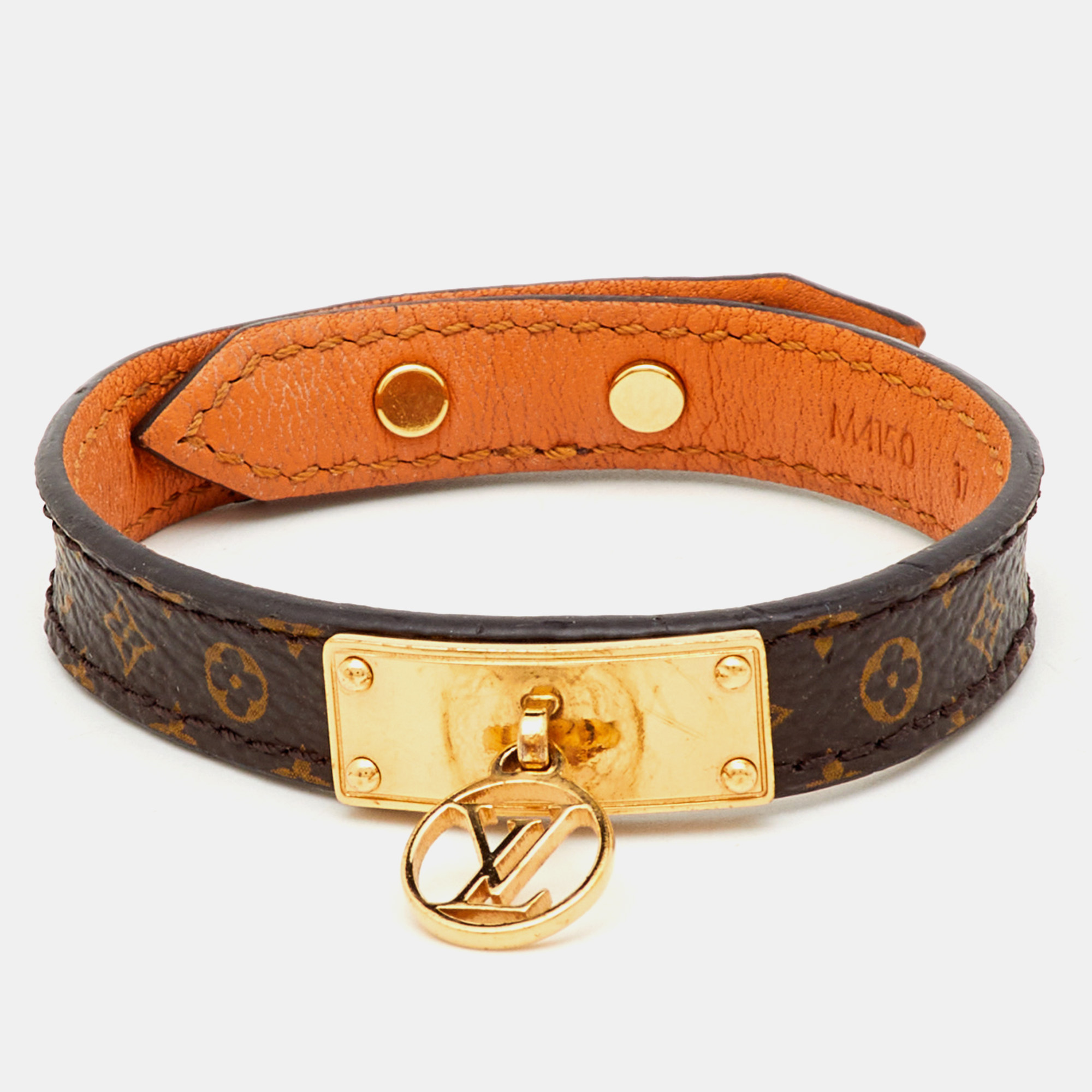 

Louis Vuitton Logomania Brown Monogram Canvas Gold Tone Bracelet 17