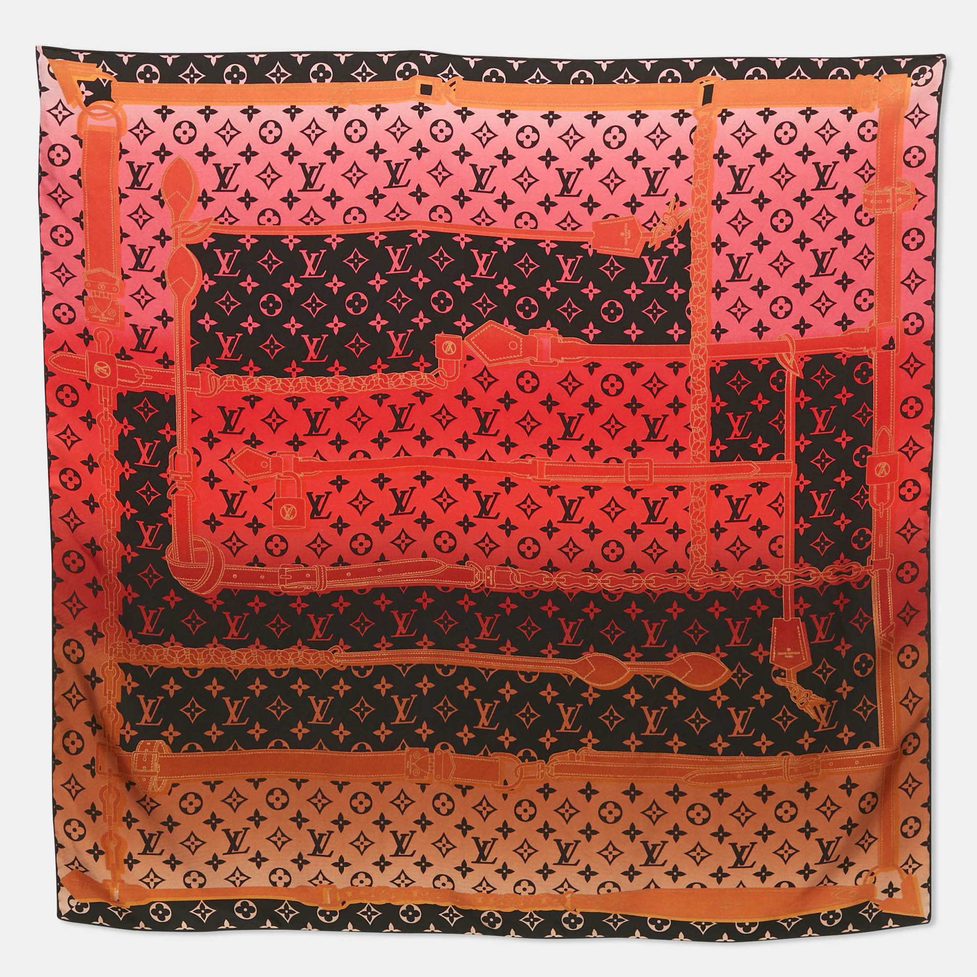 

Louis Vuitton Multicolor Logo Monogram Rising Confidential Printed Silk Square Scarf