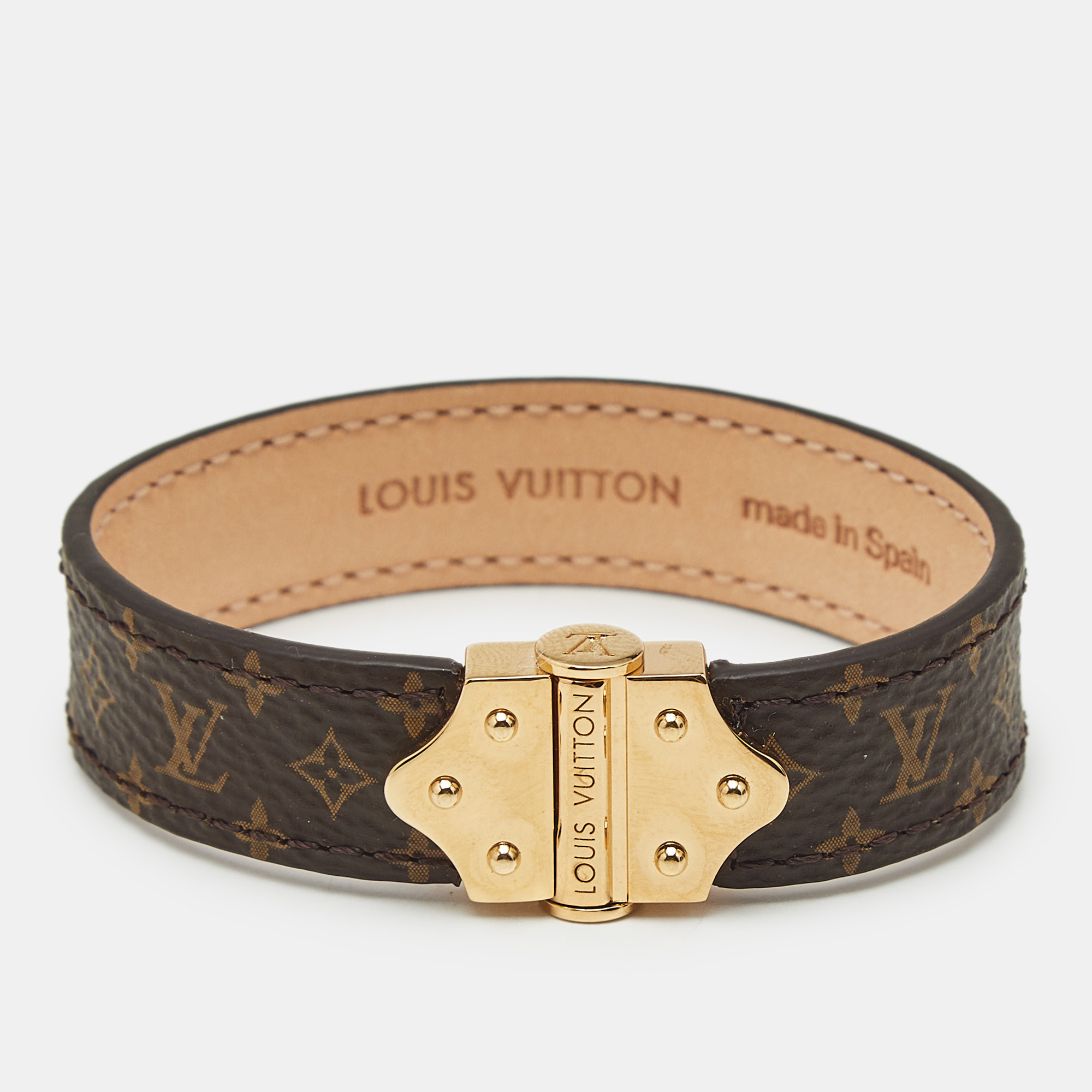 Pre-owned Louis Vuitton Nano Monogram Canvas Gold Tone Spirit Bracelet