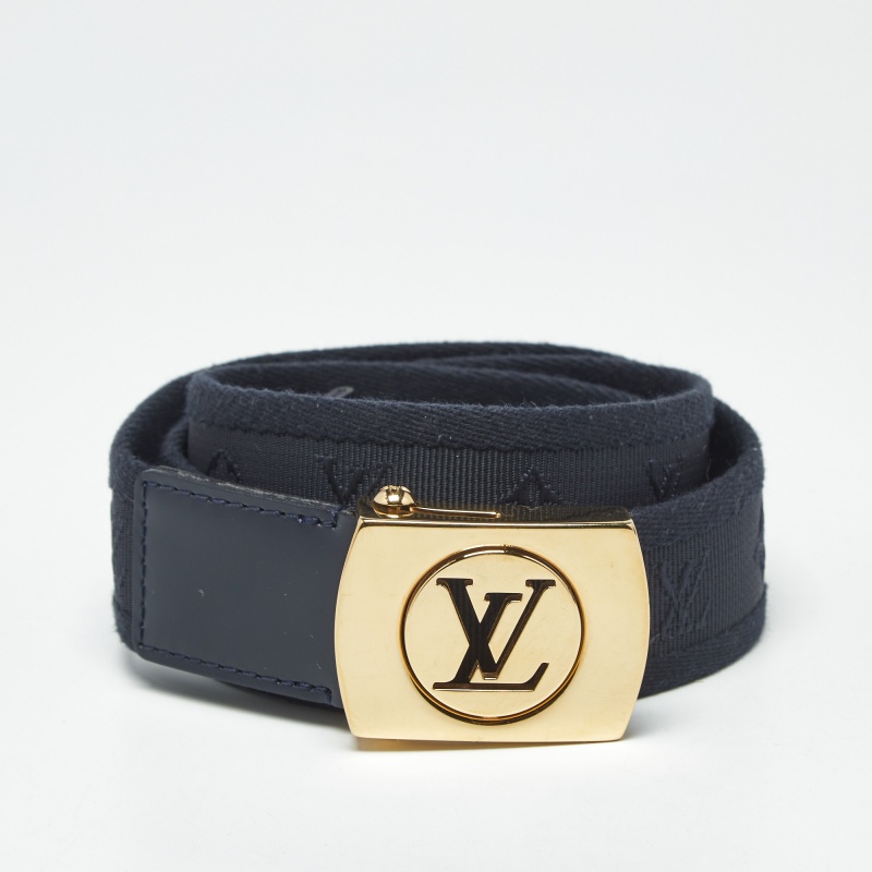 Pre-owned Louis Vuitton Navy Blue Monogram Canvas Lv Cut Belt 90 Cm
