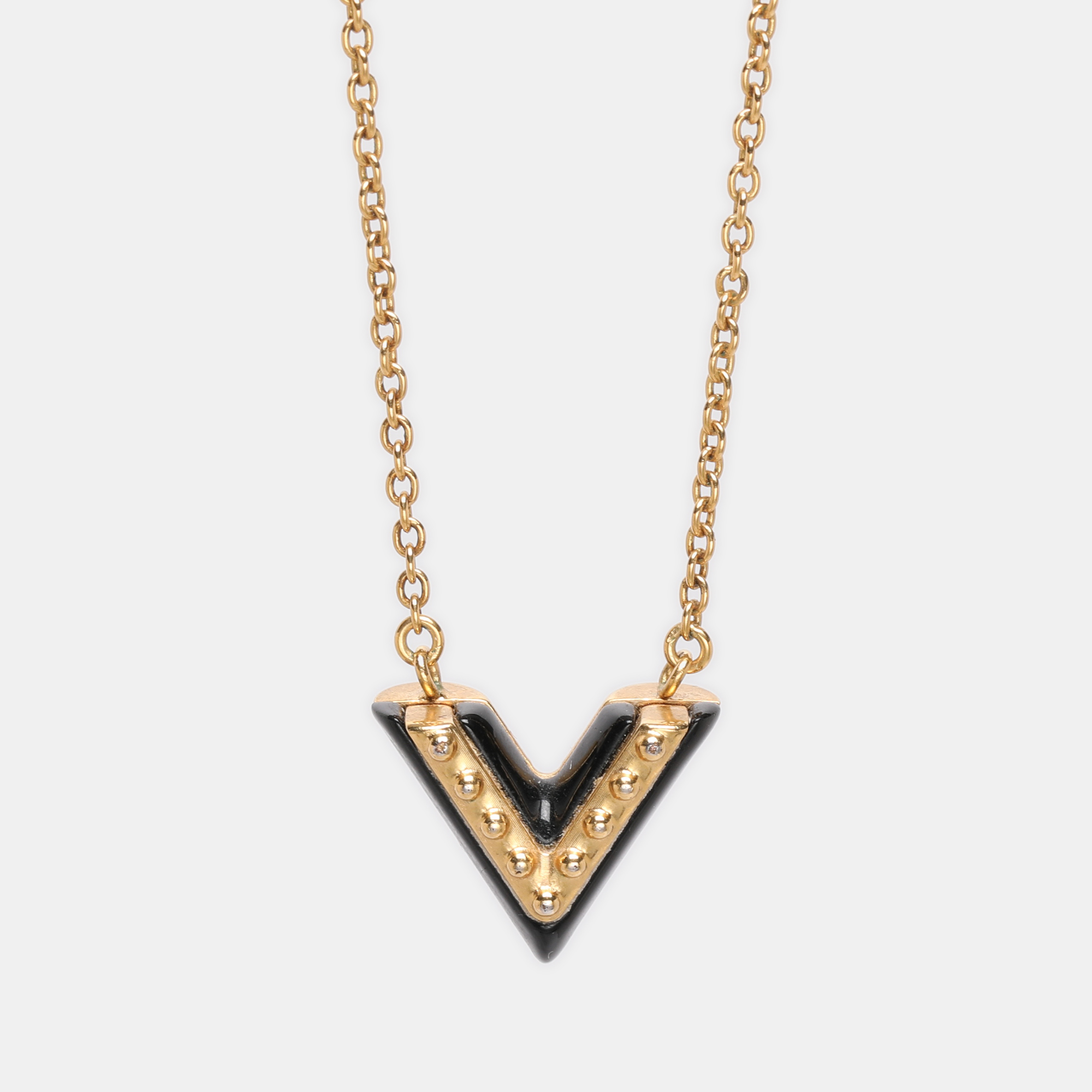 Pre-owned Louis Vuitton Essential V Lacquer Gold Tone Necklace
