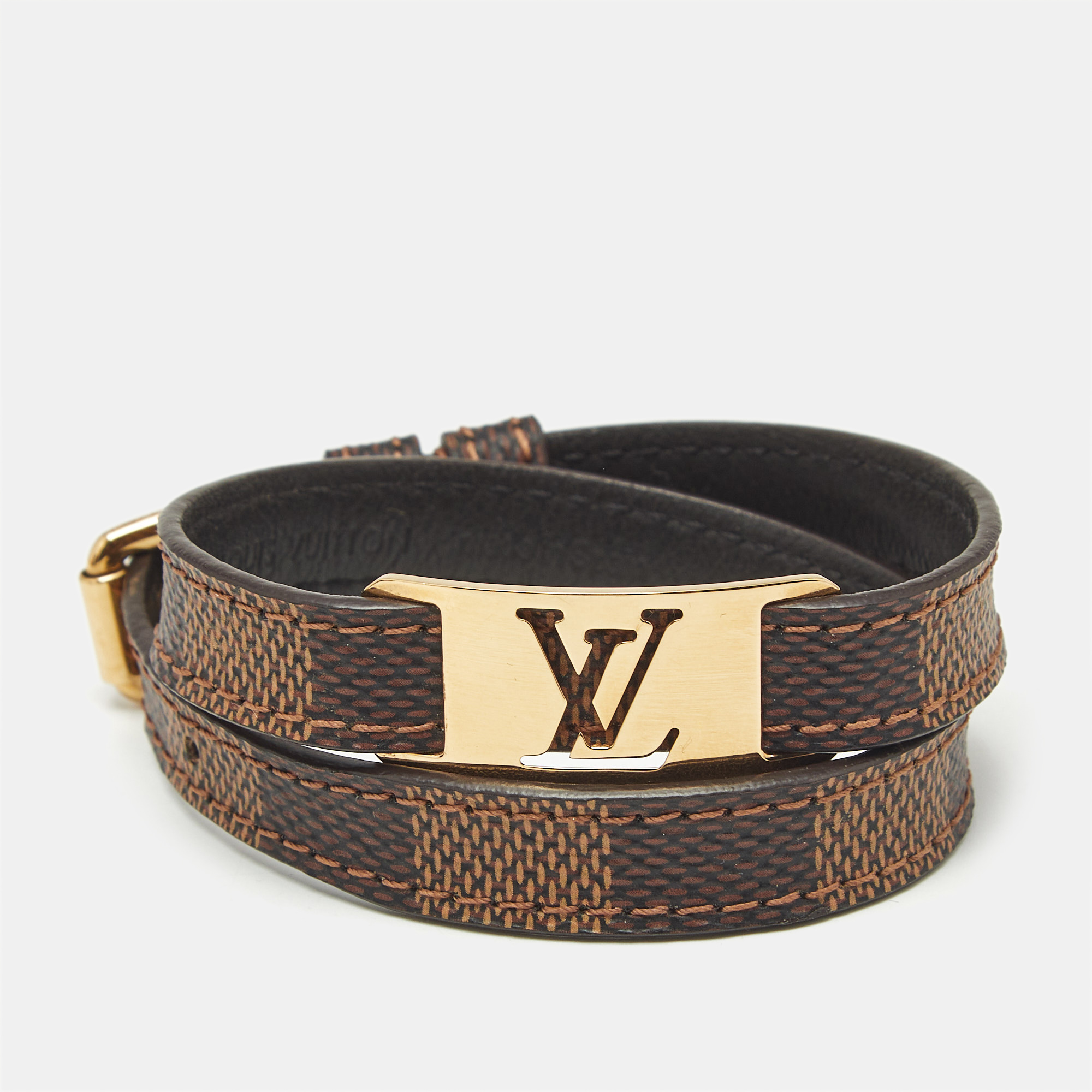 Pre-owned Louis Vuitton Sign It Canvas Gold Tone Bracelet