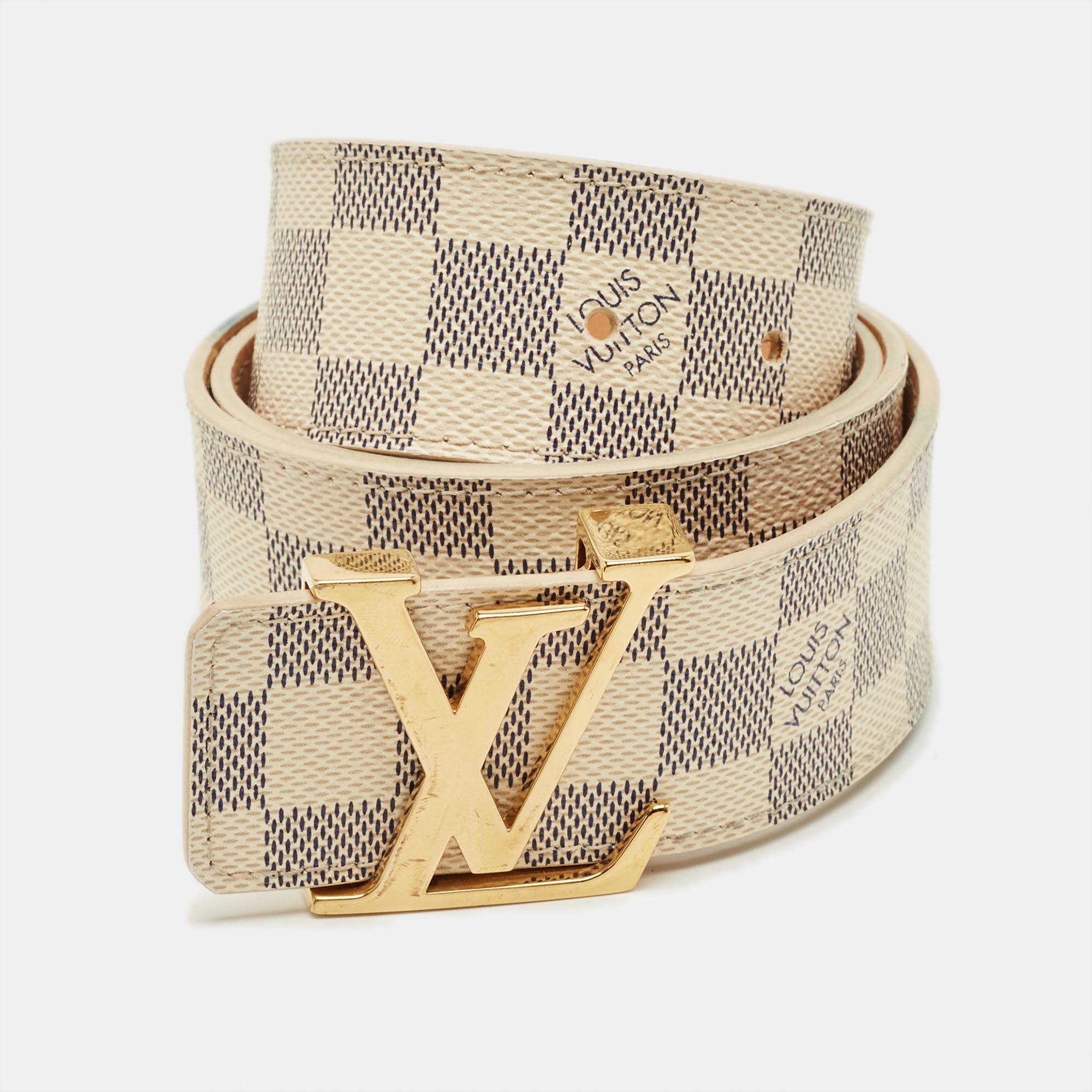 

Louis Vuitton Damier Azur Canvas LV Initiales Belt 95CM, White