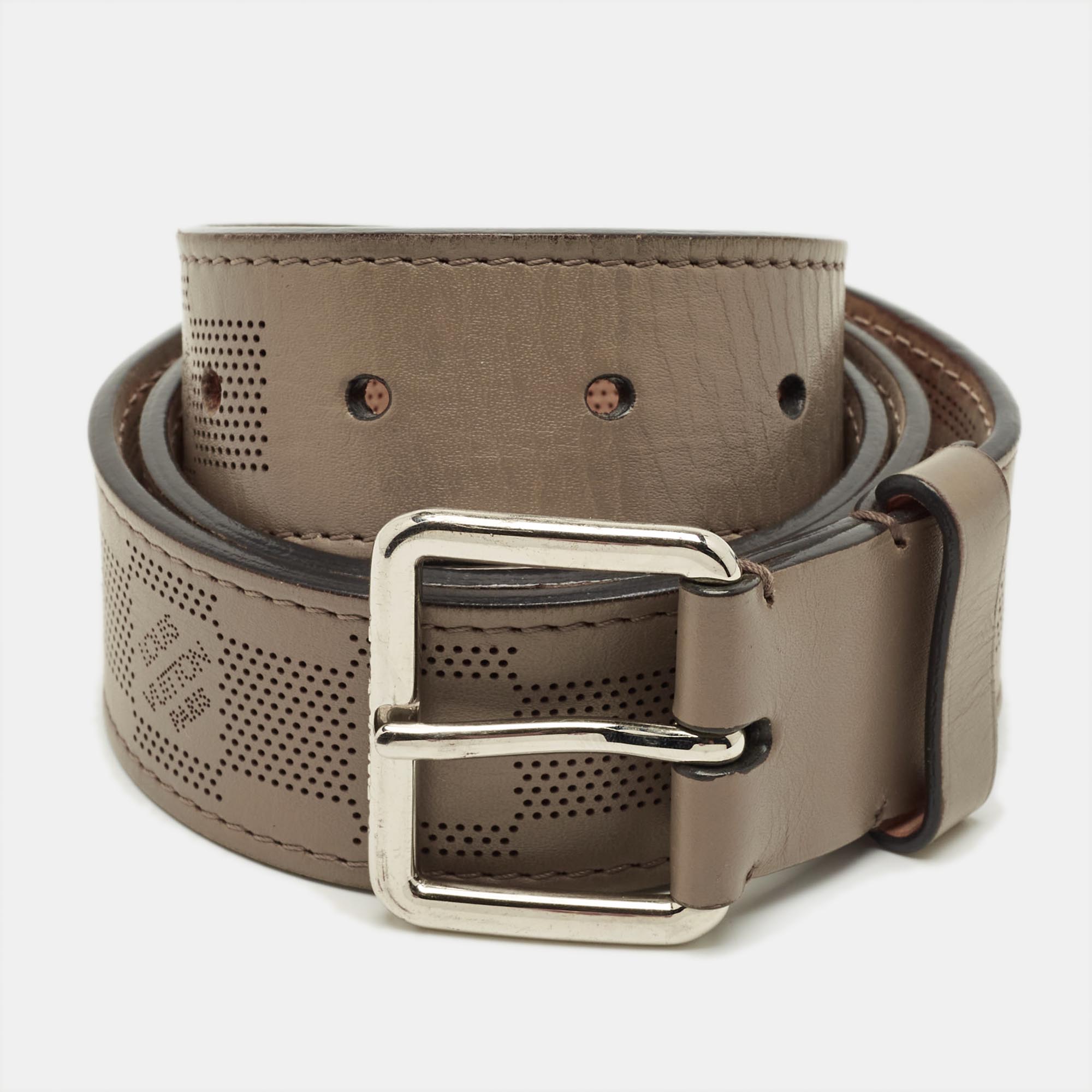 

Louis Vuitton Beige Damier Perforated Leather Buckle Belt 85CM
