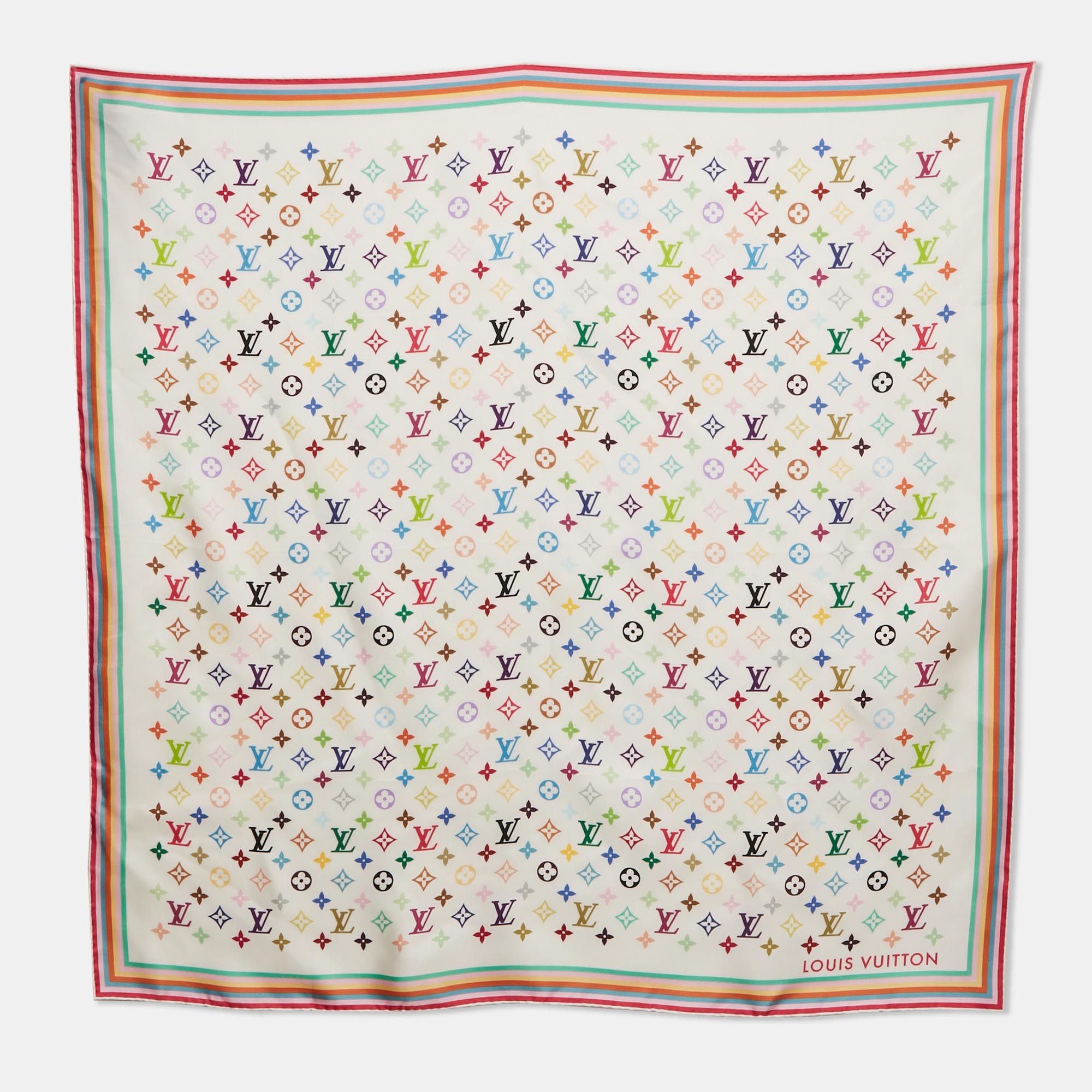 LOUIS VUITTON Pre-owned X Murakami White Monogram Print Silk Scarf