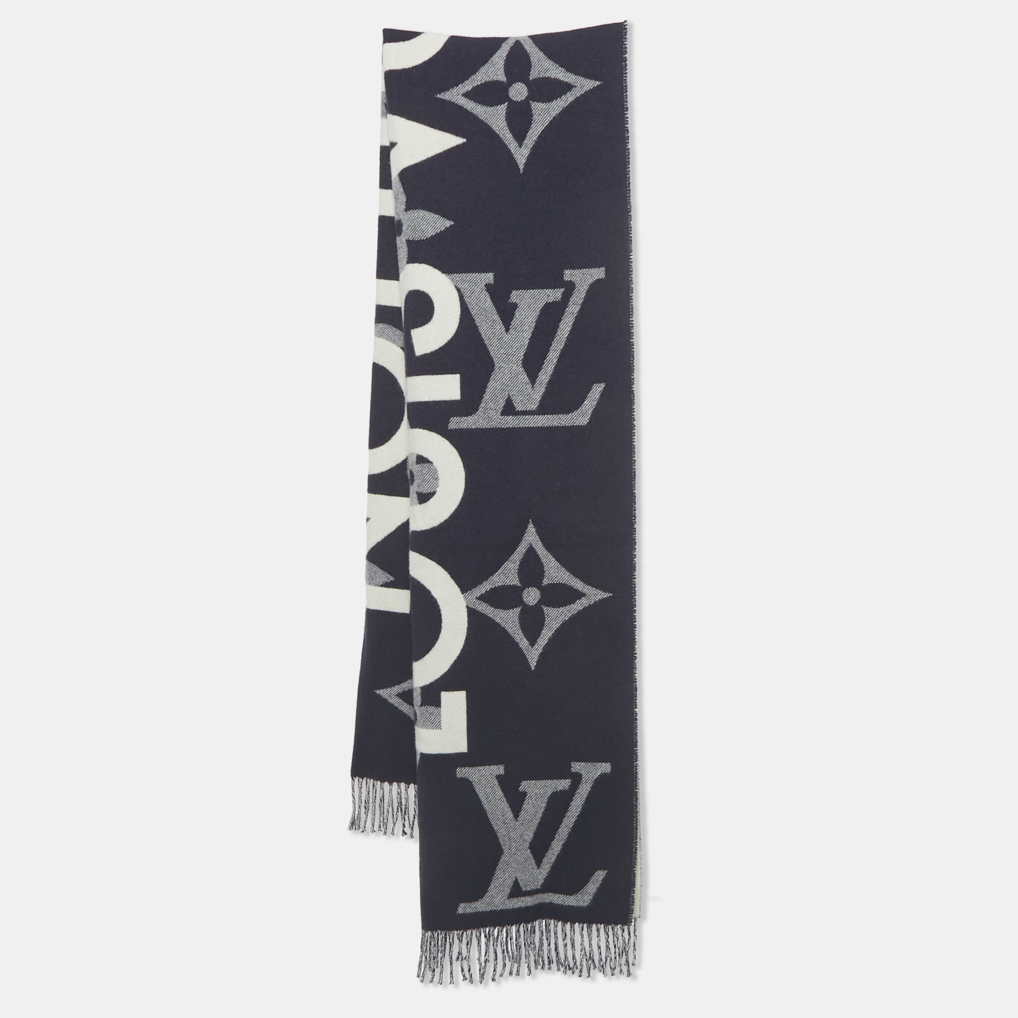

Louis Vuitton Navy Blue/White Monogram Cashmere Stole