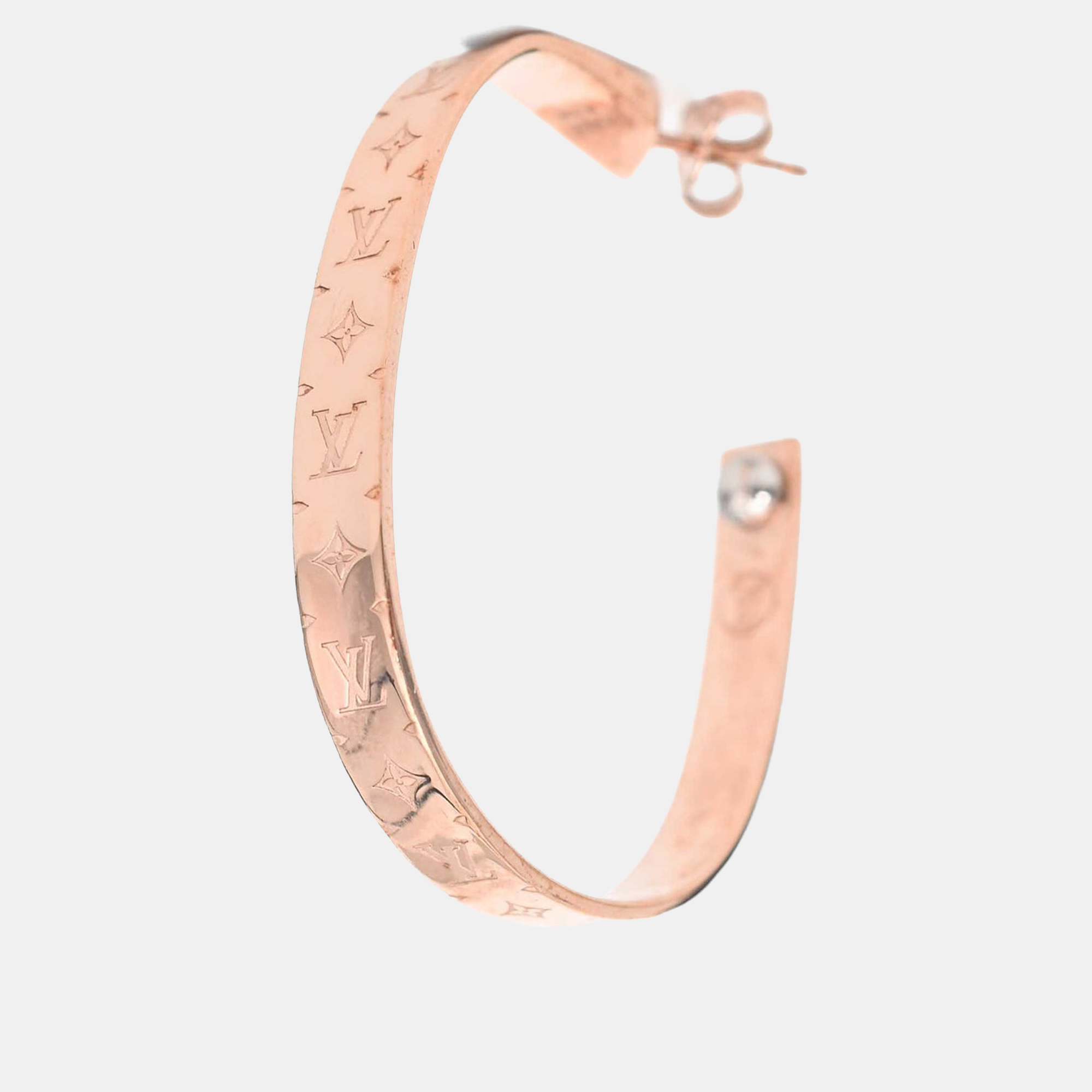 Pre-owned Louis Vuitton Brass Gold Plated Nanogram Hoop Earrings