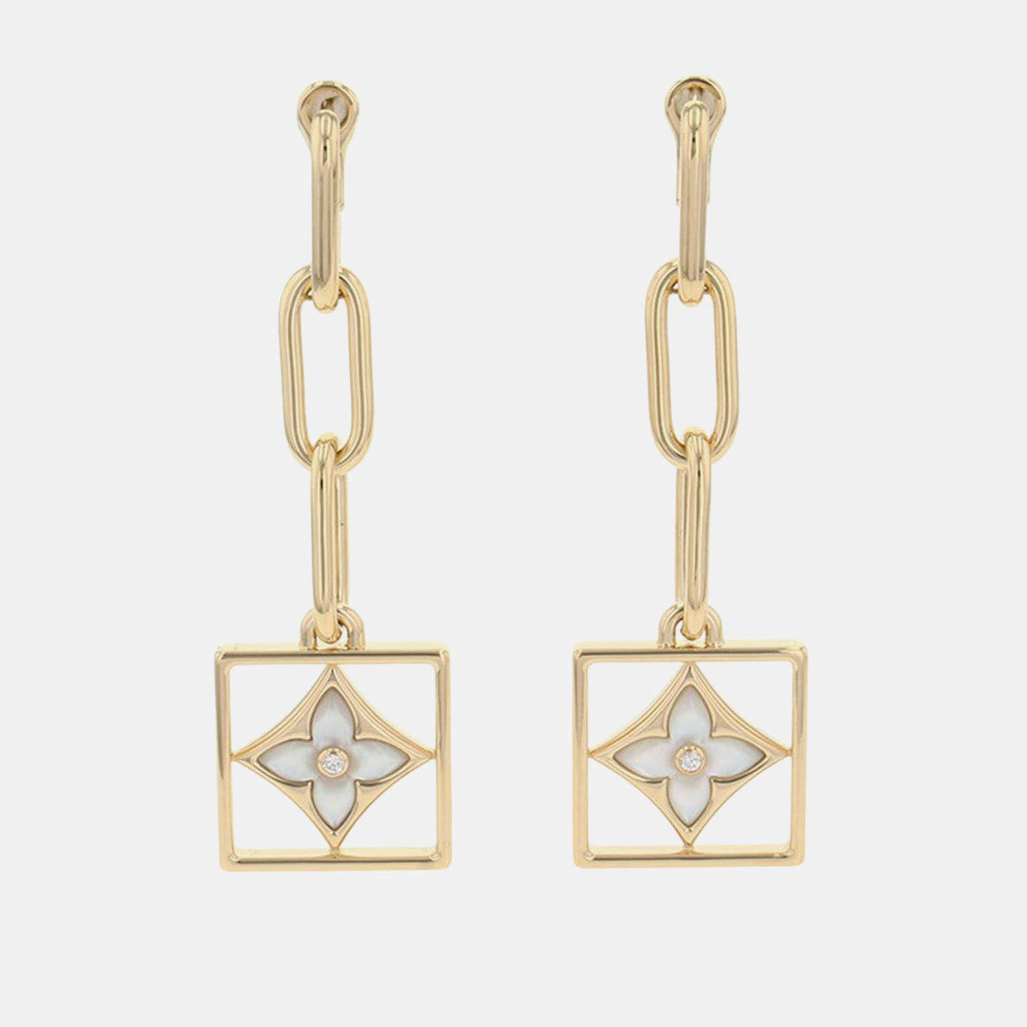 Click to view more detailed imagery on our partner's website Pre-owned Louis Vuitton Boucles D'oreilles B Blossom Shell Diamond Earrings 18k Yellow Gold
