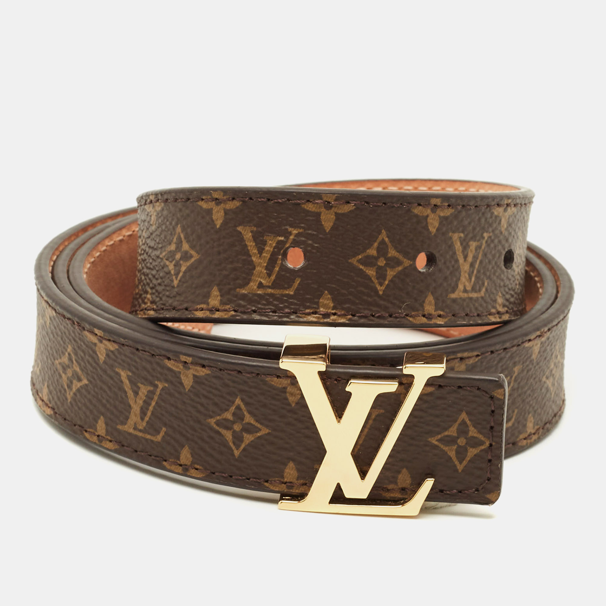 Pre-owned Louis Vuitton Lv Initiales Belt 85cm Monogram Canvas In Brown