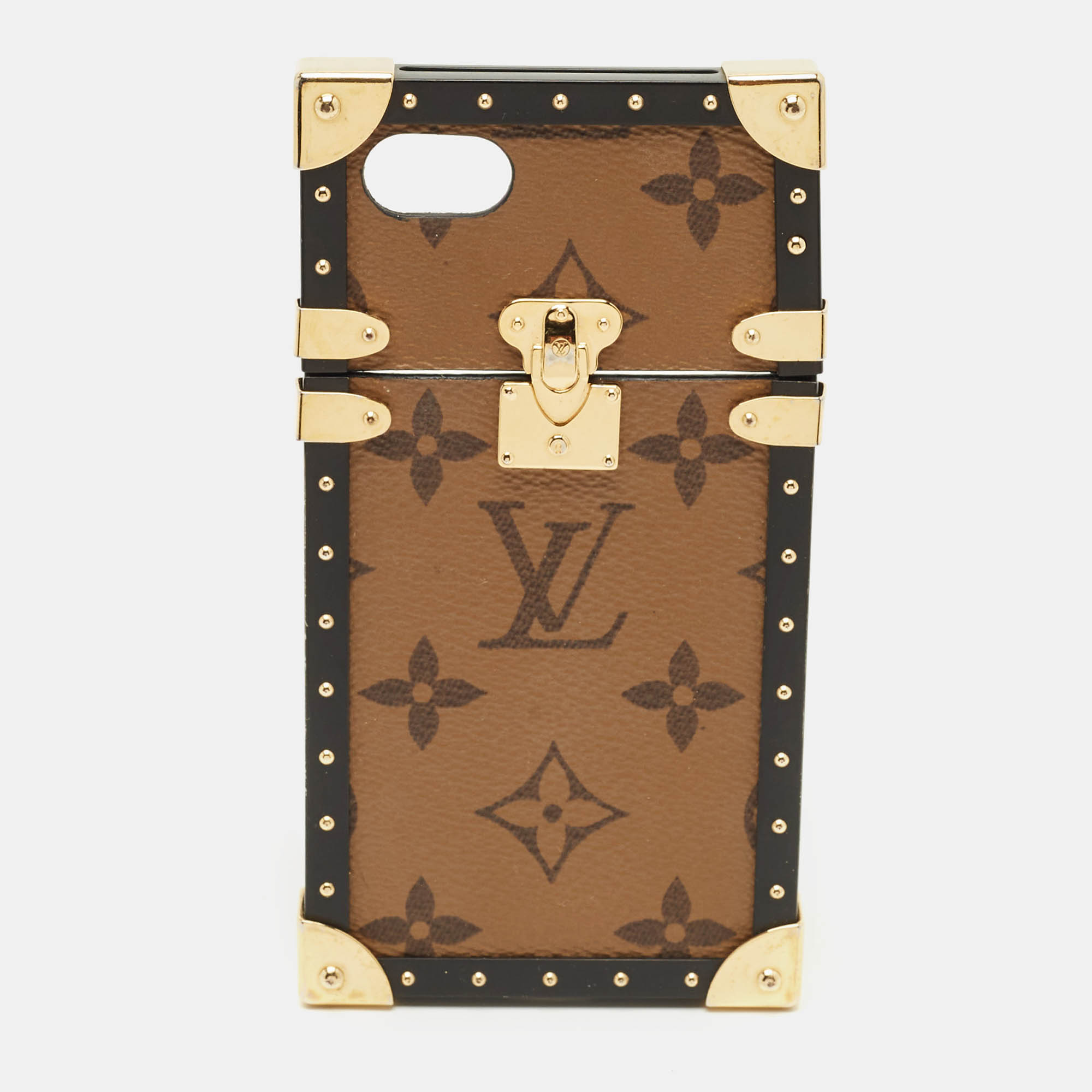 Pre-owned Louis Vuitton Eye Trunk Iphone 7 Case Monogram Reverse Canvas In Brown