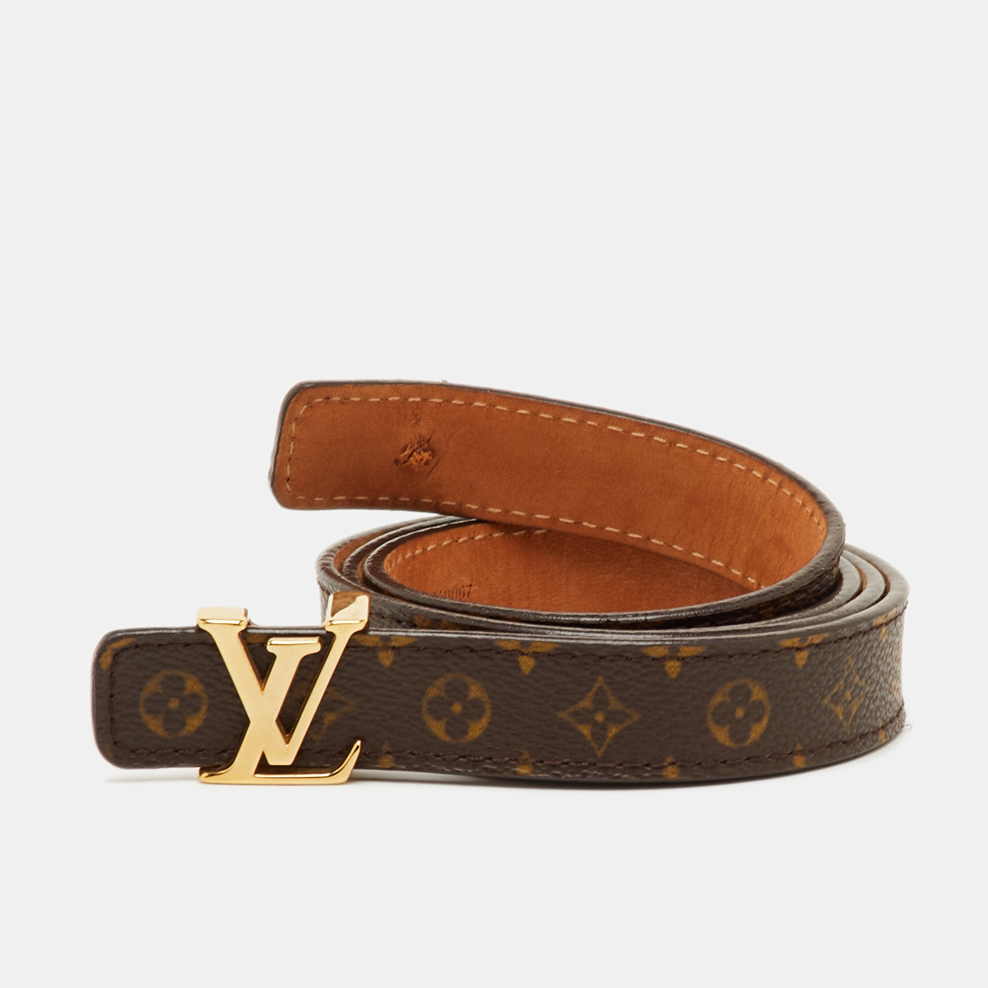 Pre-owned Louis Vuitton Mini Monogram Canvas Lv Slim Waist Belt 80cm In Brown