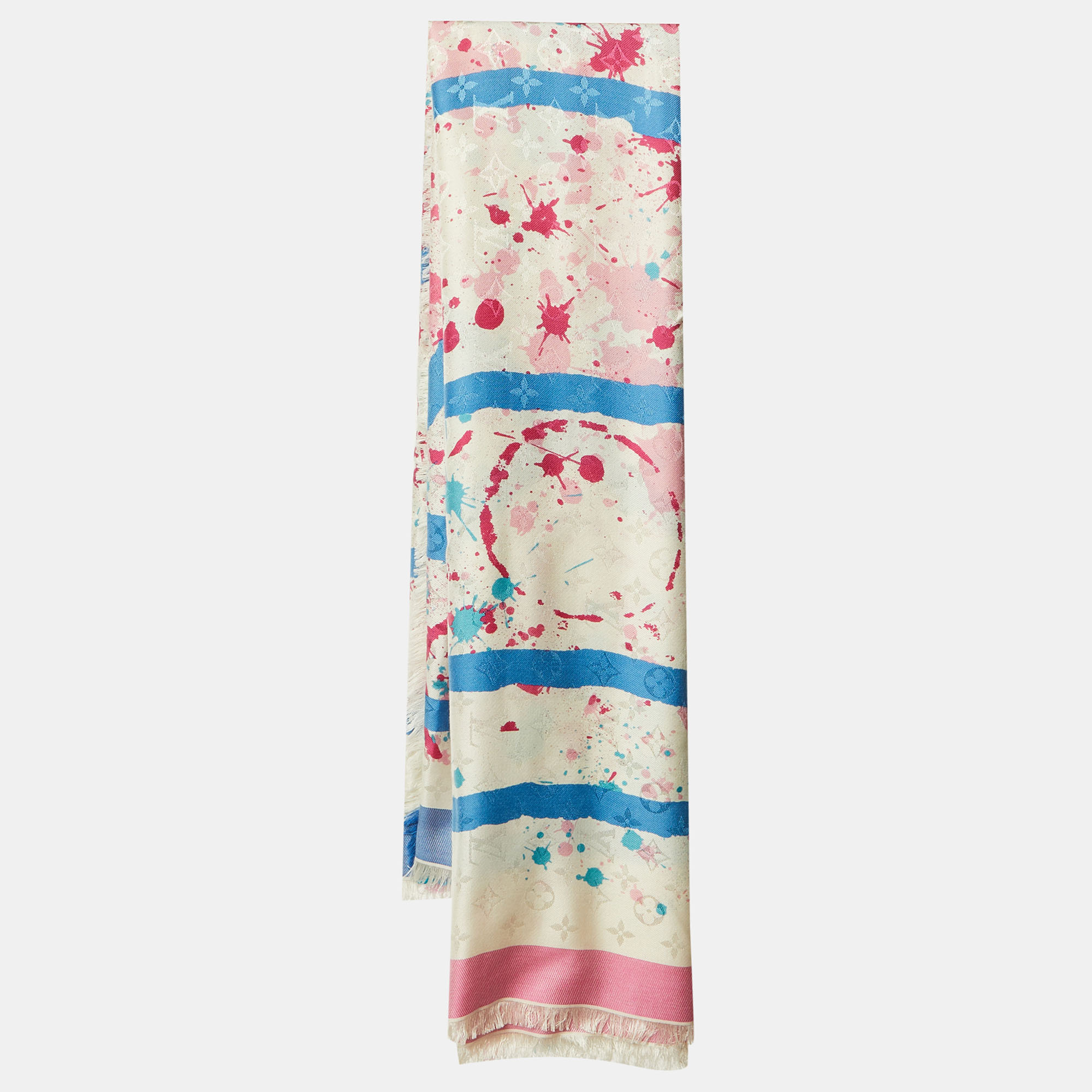 

Louis Vuitton White André Saraiva Monogram Silk & Wool Shawl