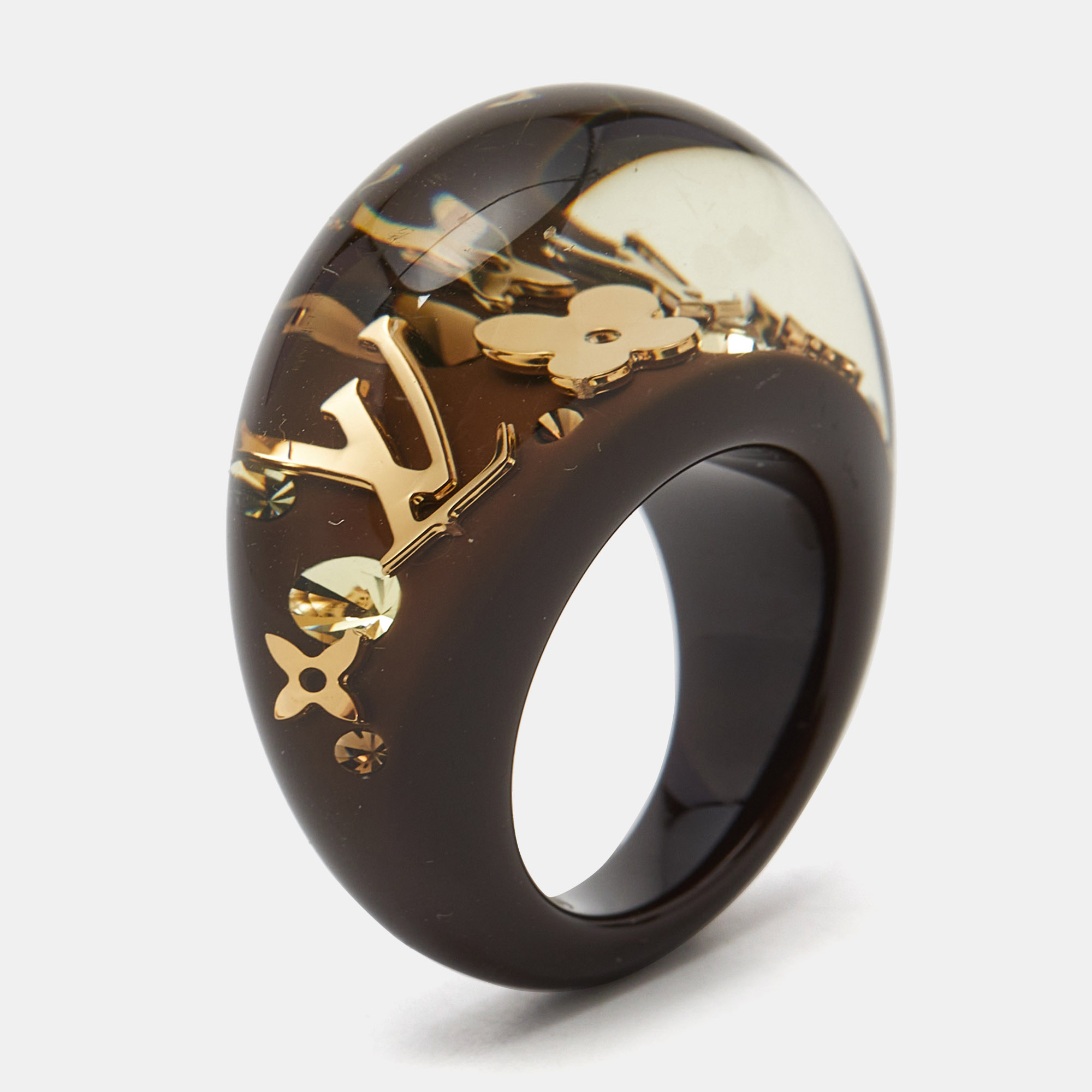 

Louis Vuitton Inclusions Resin Crystals Gold Tone Ring Size