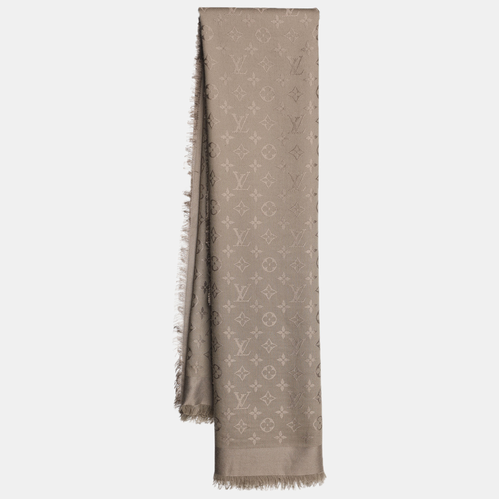 

Louis Vuitton Beige Silk and Wool Logomania Shine Scarf
