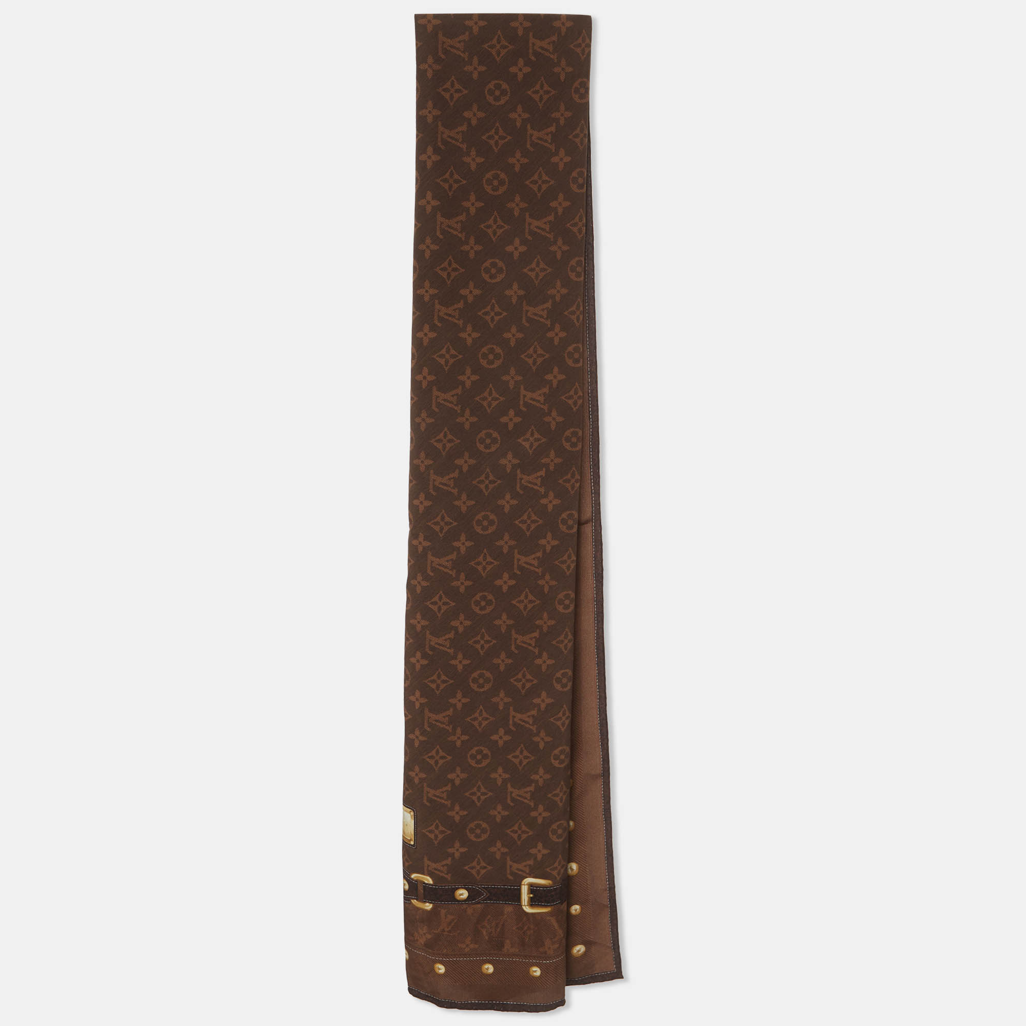 

Louis Vuitton Brown Monogram Trunk Print Silk Stole