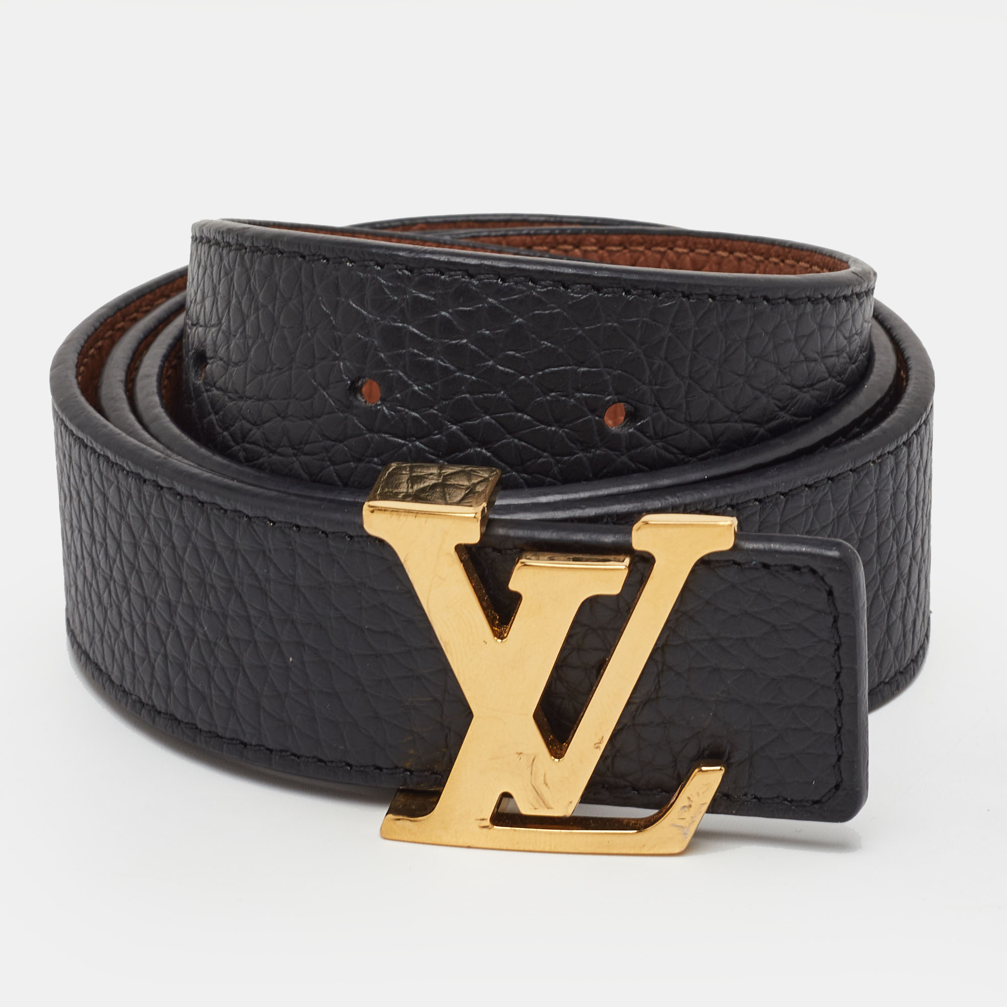 Pre-owned Louis Vuitton Lv Initiales 80 Cm Black/brown Leather Reversible Belt