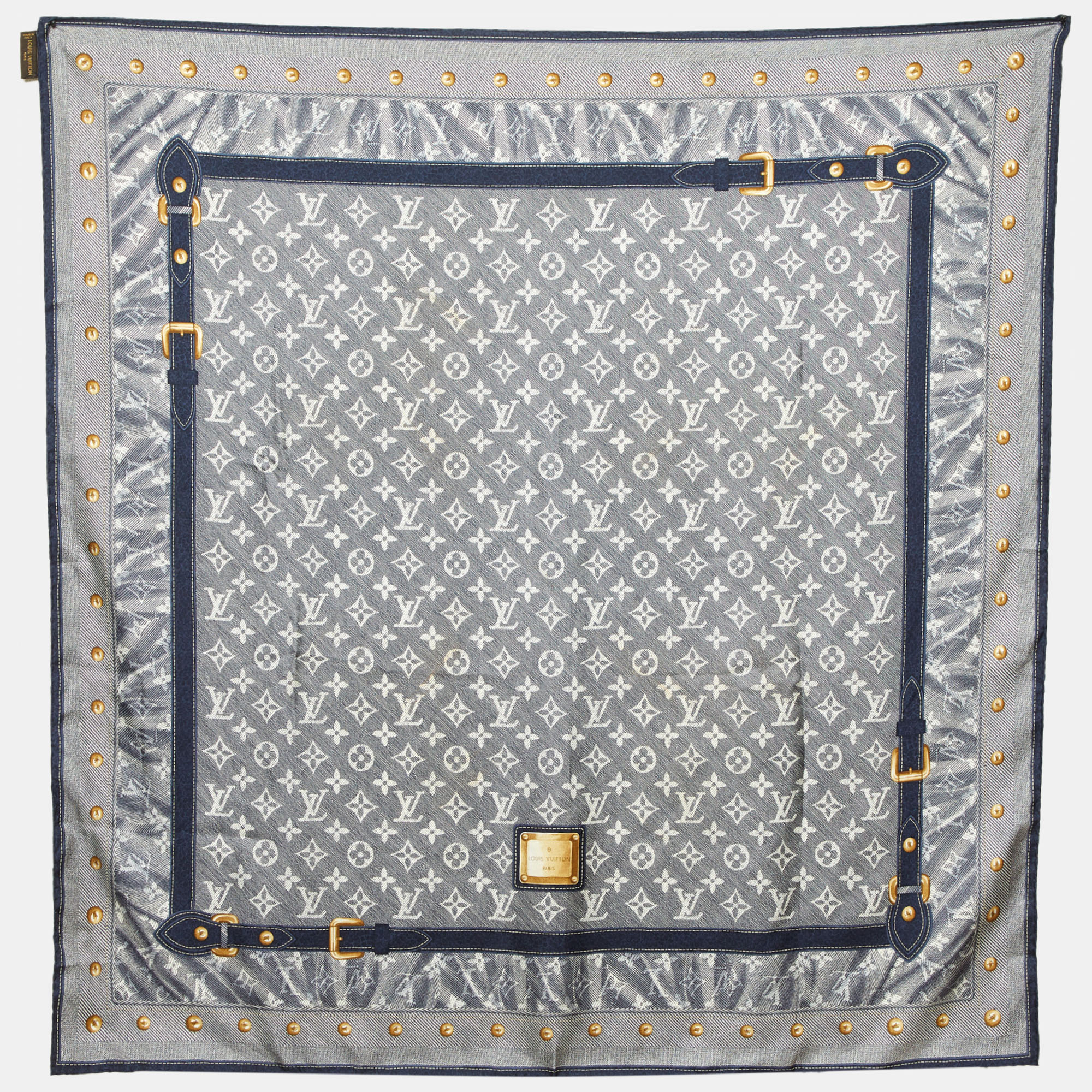 

Louis Vuitton Blue Iventeur Monogram Print Silk Square Scarf