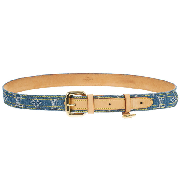 Pre Owned Louis Vuitton Denim Monogram Belt 90CM