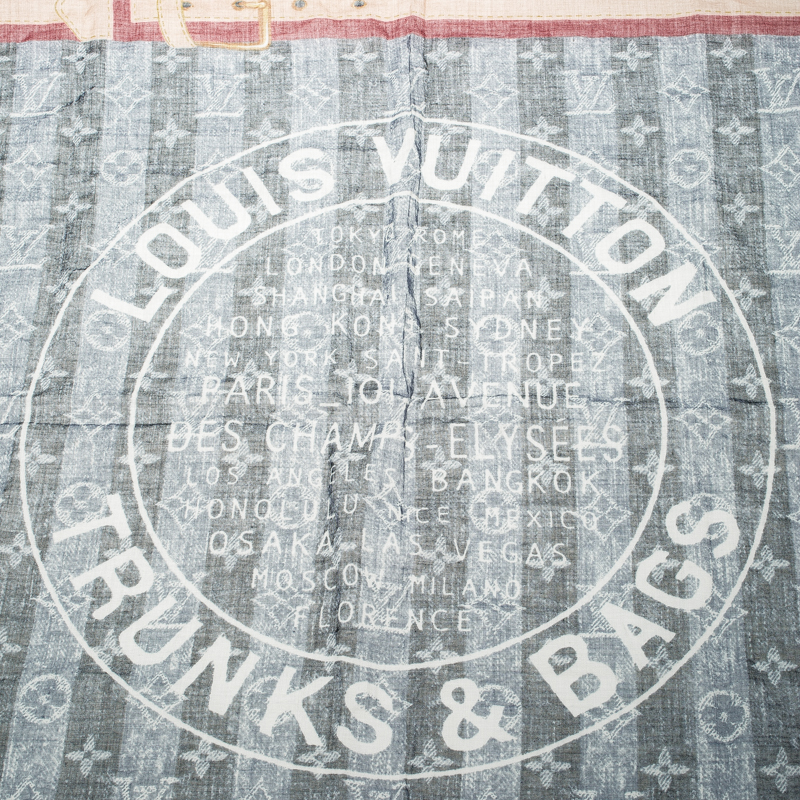 Louis Vuitton Blue Monogram Print Trunks & Bags Cotton Square Bandana Scarf