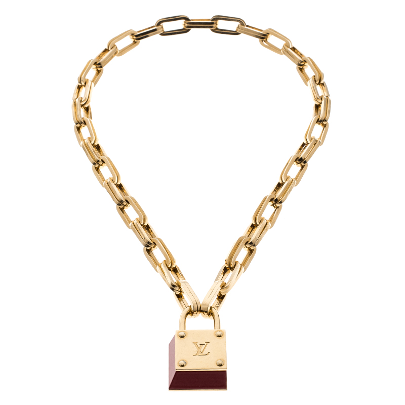 Louis Vuitton Lock&#39;N&#39;Roll Red Enamel Gold Tone Necklace Louis Vuitton | TLC