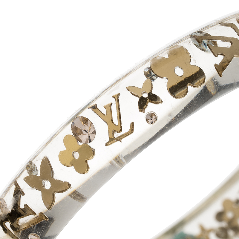 Louis Vuitton Clear Resin Gold Tone Monogram Inclusion Bangle Bracelet 20cm
