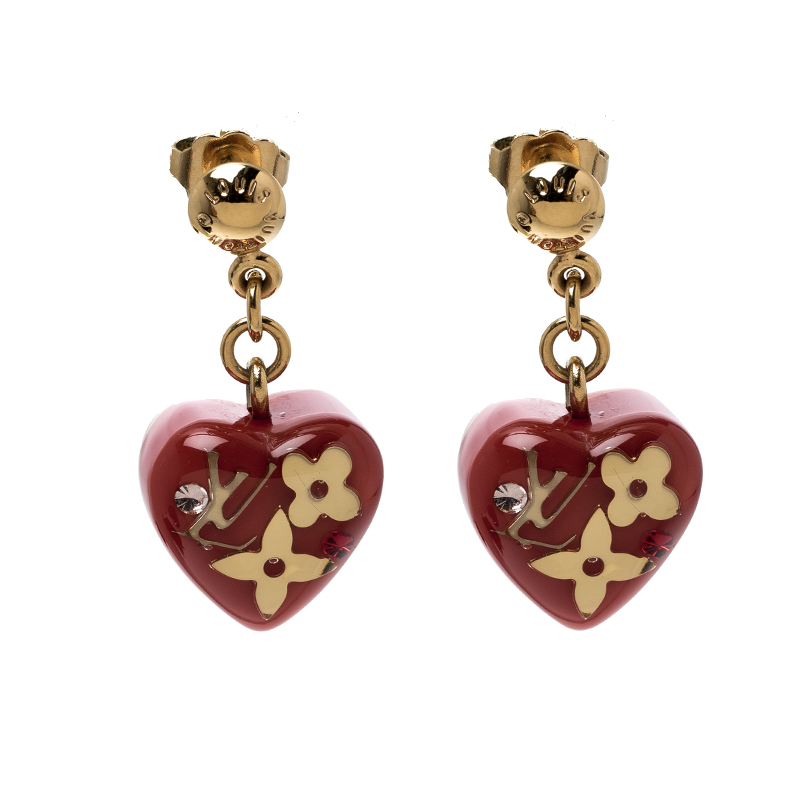 مملوكة مسبقًا Louis Vuitton Pomme D'Amour Monogram Inclusion Heart Drop Earrings
