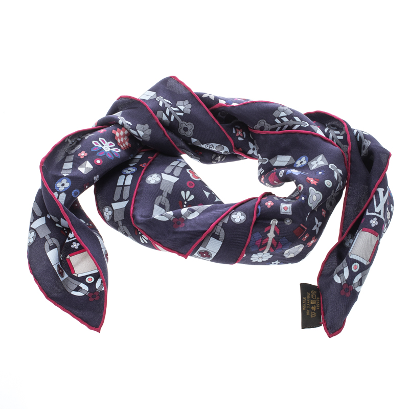 Louis Vuitton Navy Blue Monogram Printed Silk Square Scarf