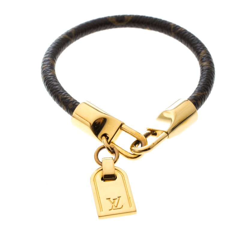 Pre Owned Louis Vuitton Monogram Luck It Brown Canvas Gold Tone Bracelet 16cm