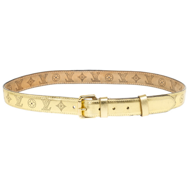 مملوكة مسبقًا Louis Vuitton Gold Leather Mahina Perforated Belt Size 90 CM