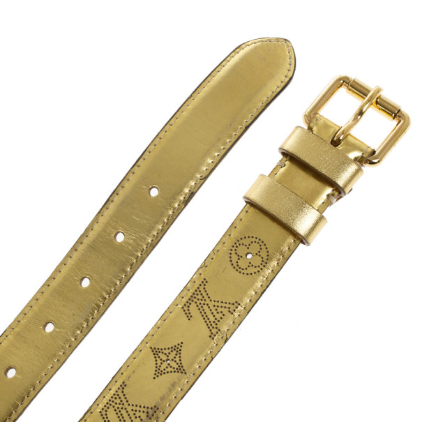 Louis Vuitton Gold Leather Mahina Perforated Belt Size 90 CM Louis
