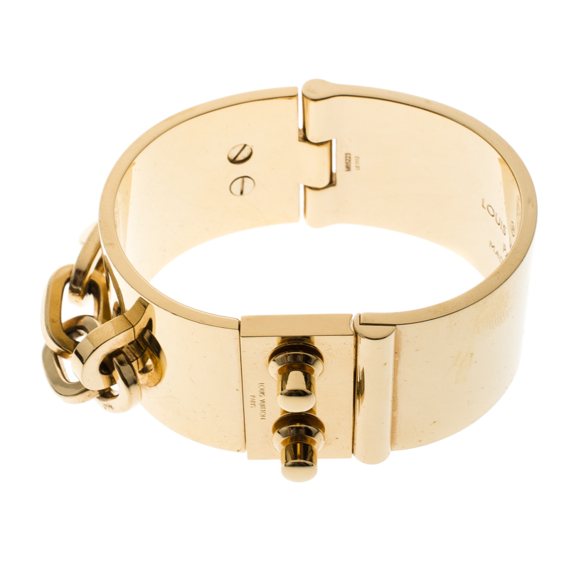 Louis Vuitton Lock Me Manchette Gold Tone Wide Cuff Bracelet Louis
