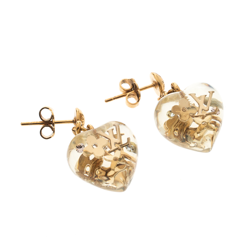 Louis Vuitton LV Spelling Earrings Golden Metal & Resin
