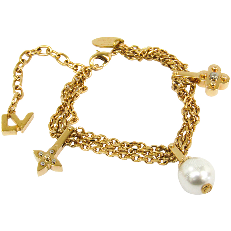 Louis Vuitton Charmy Pearl Gold Tone Soft Bracelet Tlc Louis Vuitton Charmy Pearl Gold Tone