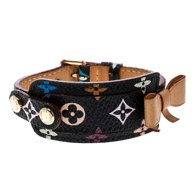 Louis Vuitton, Jewelry, Louis Vuitton Multicolor Monogram Black Canvas  Leather Bow Address Bracelet