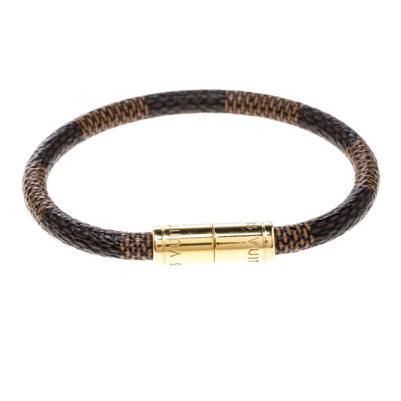 Pre Owned Louis Vuitton Keep It Damier Canvas Gold Tone Bracelet 16cm