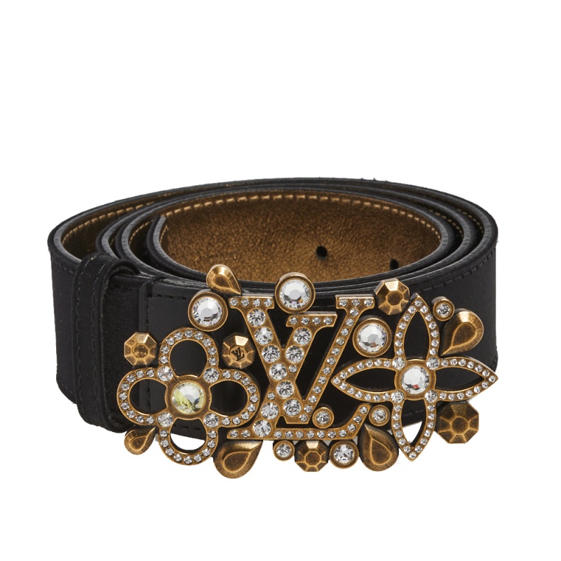 

Louis Vuitton Black Satin Rhinestone Fleurs Runway Belt