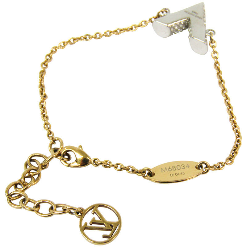 

Louis Vuitton Essential V Rhinestone 2-Tone Soft Bracelet, Gold