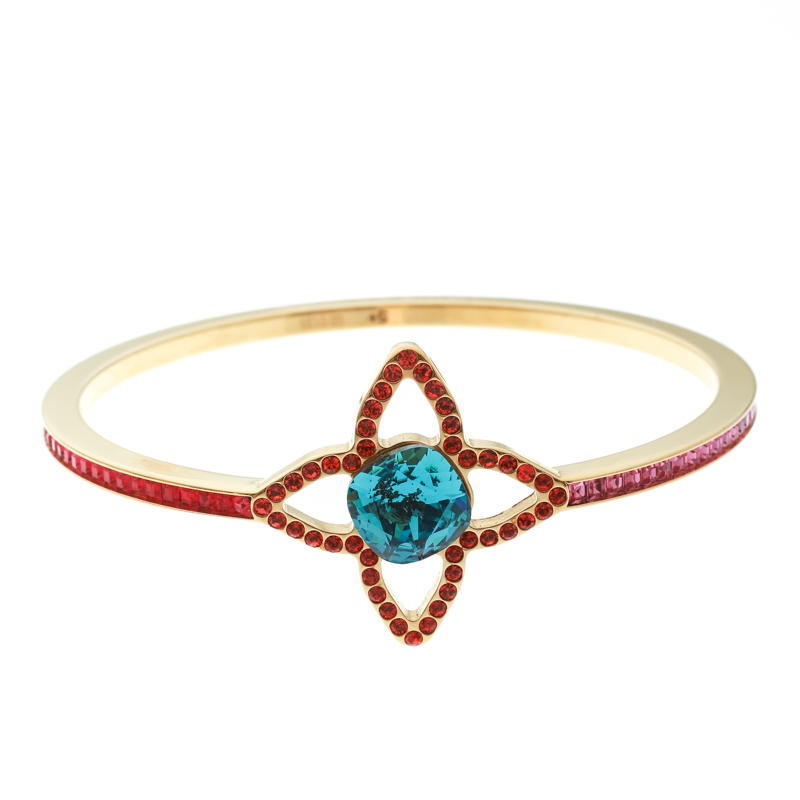 Pre Owned Louis Vuitton Multicolor Crystal Fleur Gold Tone Bangle Bracelet