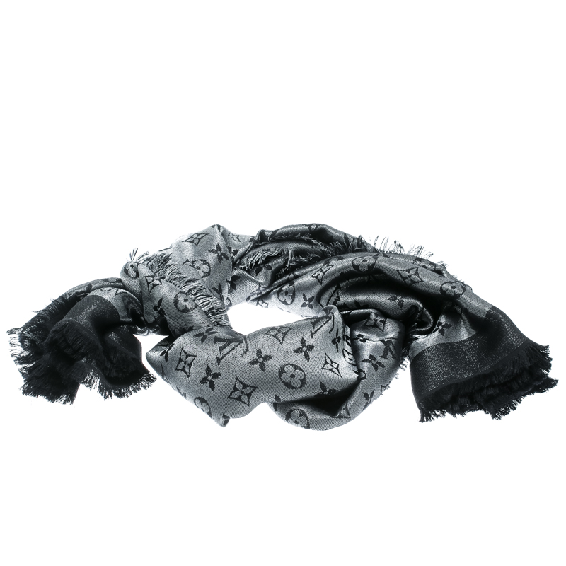 Louis Vuitton Black Fringed Edge Monogram Shine Shawl