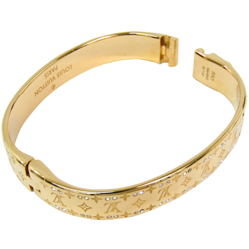 

Louis Vuitton Nanogram Strass Swarovski Gold Tone Bracelet Size